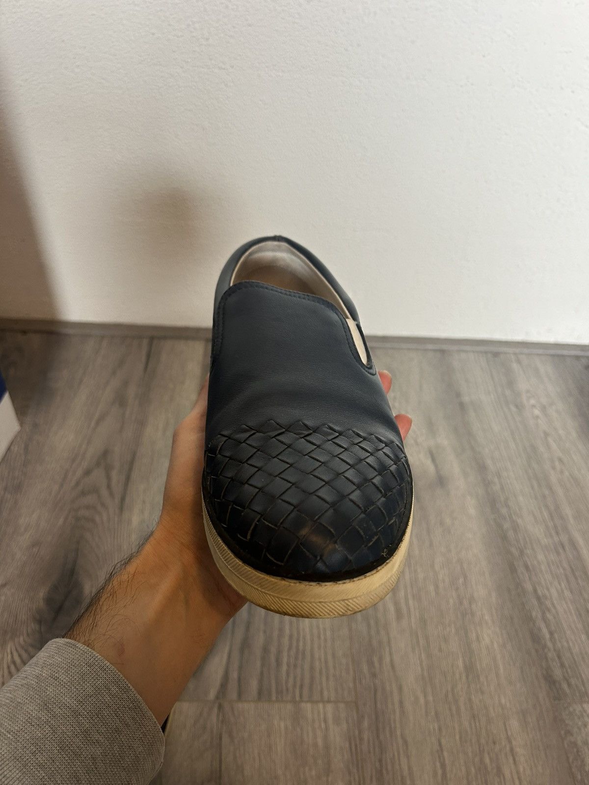 Bottega Veneta Blue Leather Slip-On Shoes with Intrecciato Detail - 41.5 Size US 8.5 / EU 41-42 - 14 Thumbnail