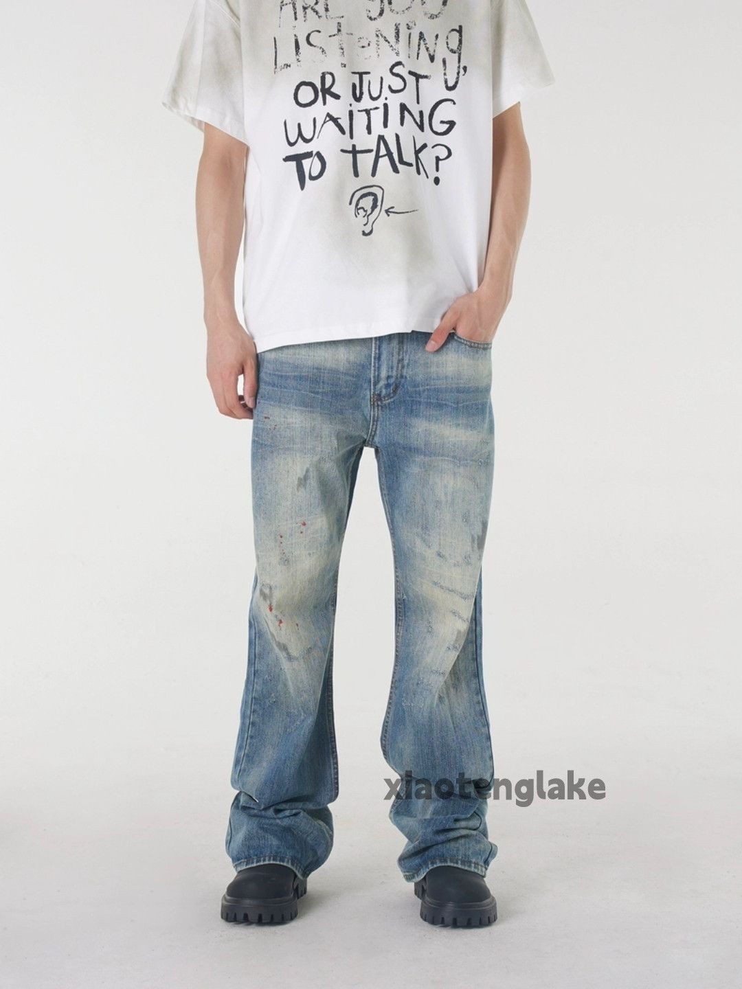 Jean × Vintage washed faded rusty damaged ripped stain grunge jeans Size US 32 / EU 48 - 1 Thumbnail