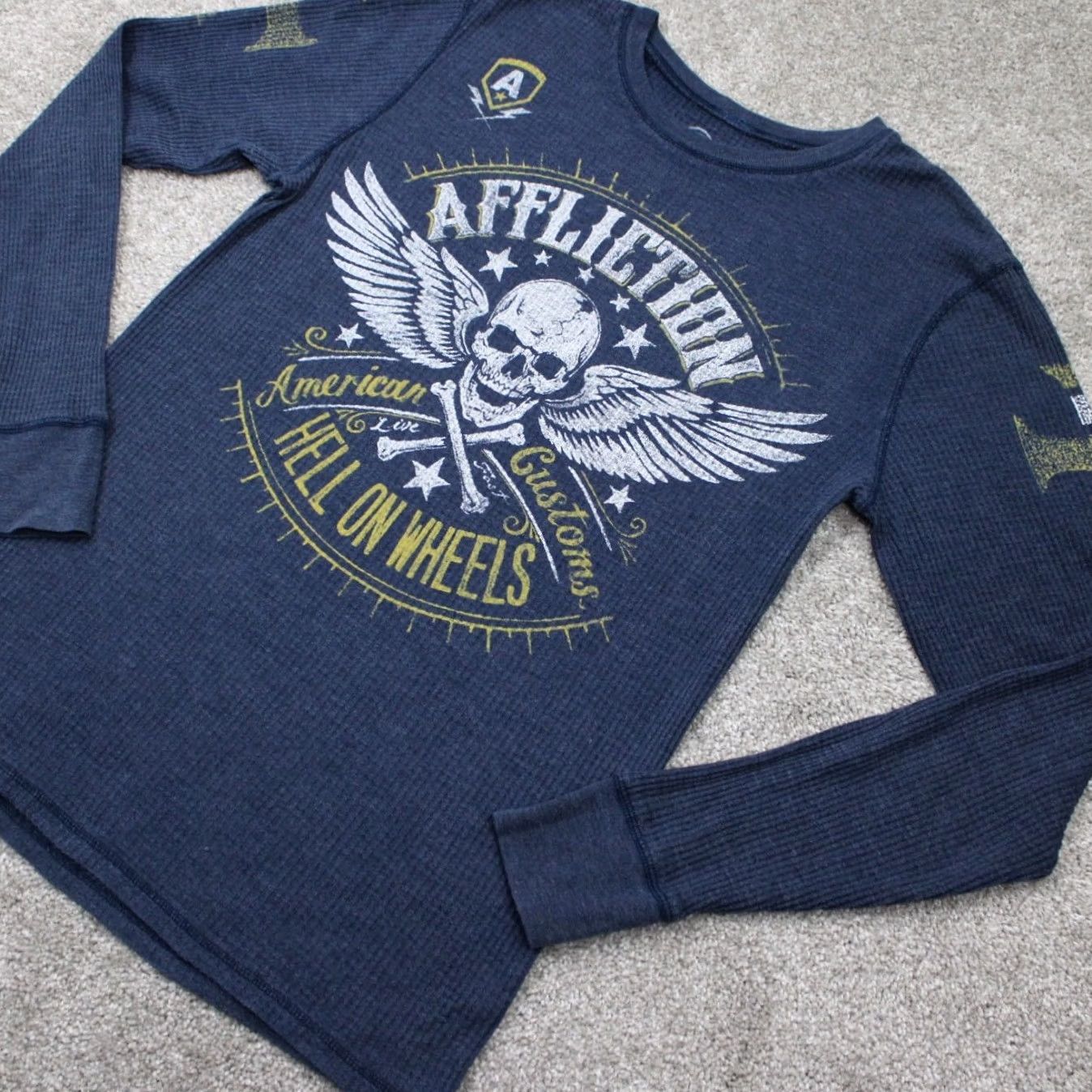 Vintage American Fighter Shirt Adult Large Blue L/S Pullover Waffle Knit Mock Neck Size US L / EU 52-54 / 3 - 4 Thumbnail