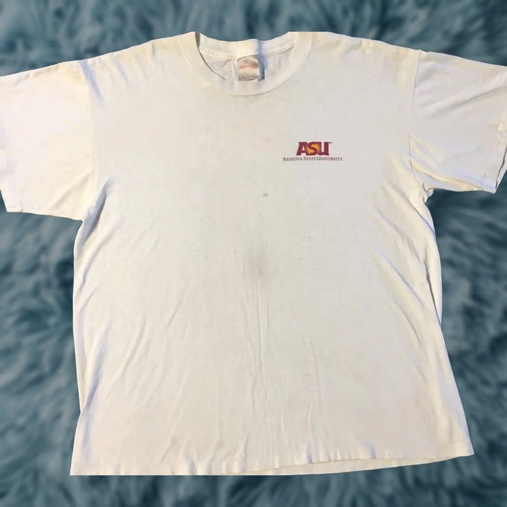 Vintage VINTAGE Arizona State University Shirt L Mens White 90s 80s Distressed Faded Single Stitch Grunge Track & Field Ball Football Sun Devils USA College Size US L / EU 52-54 / 3 - 1 Thumbnail