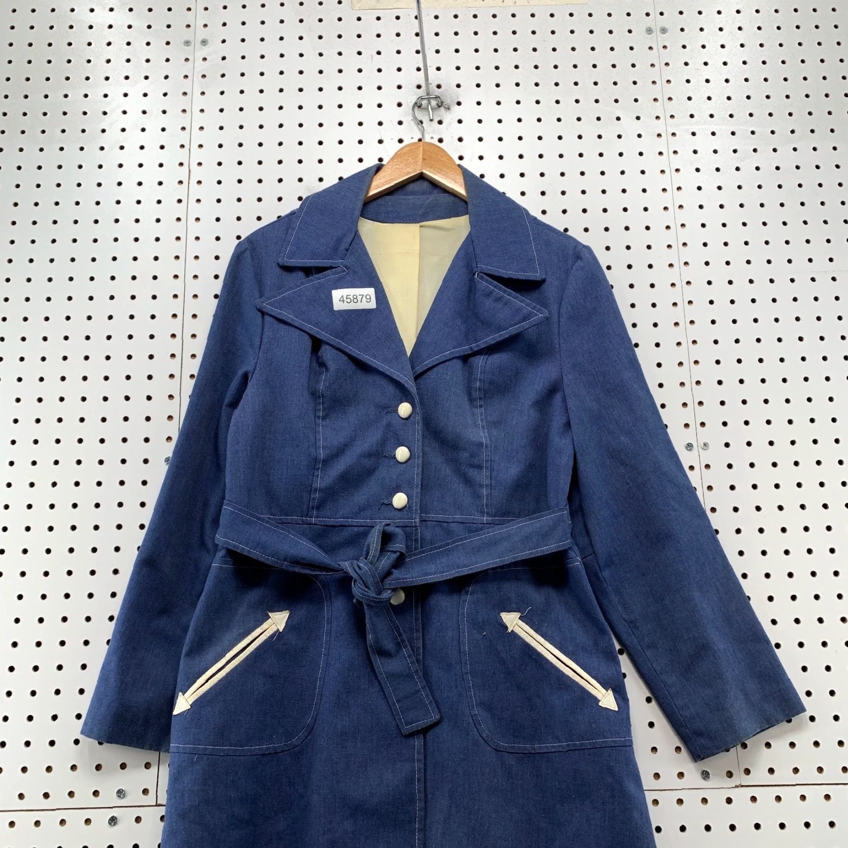 Denime VINTAGE Denim Trench Coat Womens M Belted 70s MOD Disco USA Blue Shirt Coat Mens? Size M / US 6-8 / IT 42-44 - 2 Thumbnail