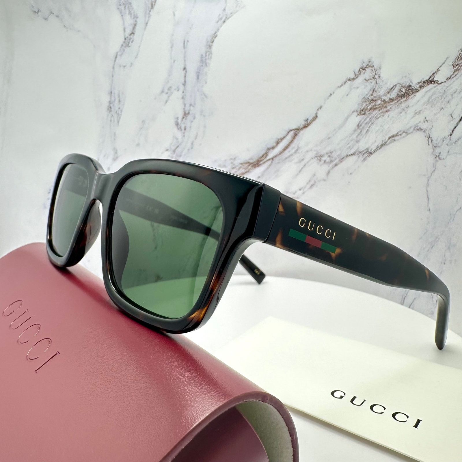 Gucci New GUCCI Sunglasses Brown Gold Red Green Web 55-20-145 mm Size ONE SIZE - 5 Thumbnail