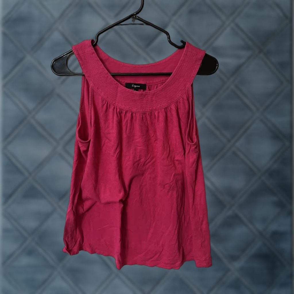 Express VINTAGE Express Women's Tank Top Size Large Casual Cotton Modal Spandex Hot Pink Crew Neck Size L / US 10 / IT 46 - 1 Thumbnail
