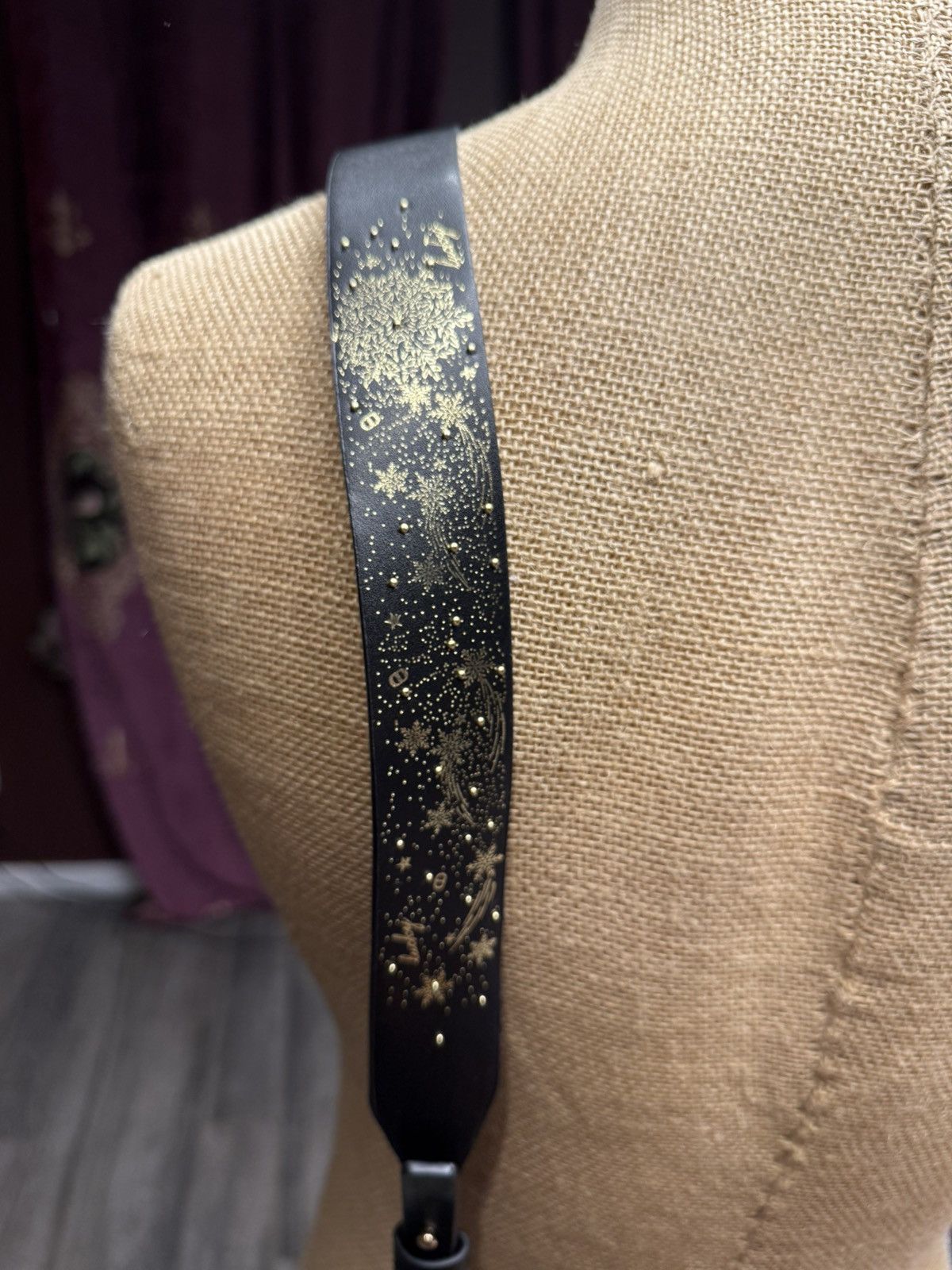 Other Celestial Black Leather Bag Strap – Gold Galaxy Embossed Size ONE SIZE - 6 Thumbnail
