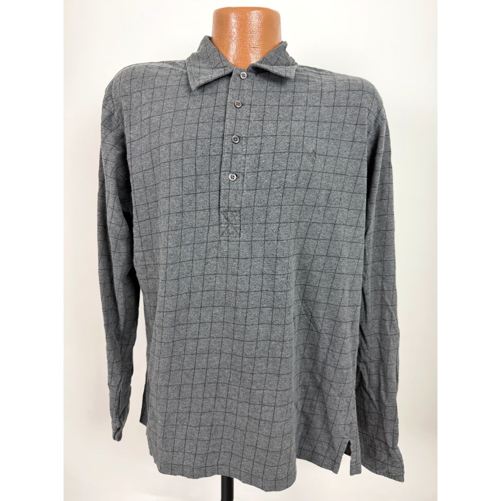 Polo Ralph Lauren VINTAGE Polo Ralph Lauren Polo Shirt Men L Gray Minimal Windowpane Check 90s Logo C POLO Mens Large Gray Size US L / EU 52-54 / 3 - 2 Thumbnail