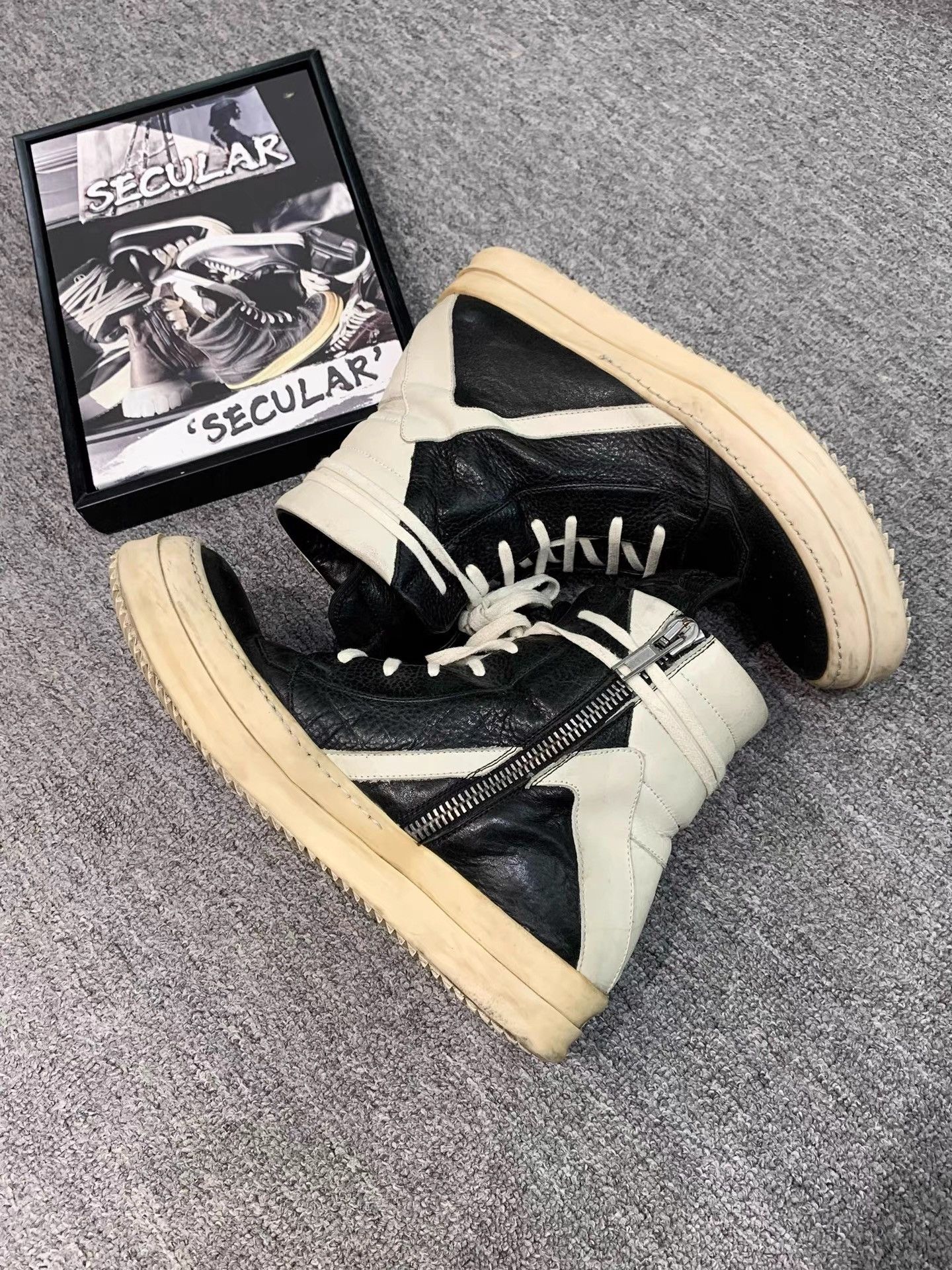 Rick Owens Rick Owens Black White Spike Sole Geobasket K34 Size US 10 / EU 43 - 6 Thumbnail