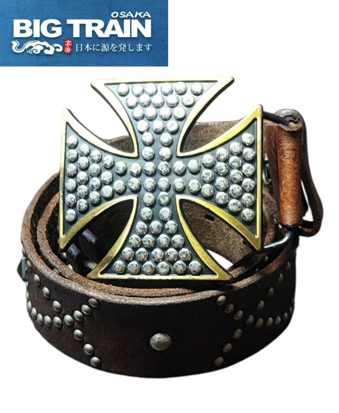 Japanese Brand BIGTRAIN Japan Iron Cross Buckle Genuine Leather Belt Size 38 - 1 Thumbnail