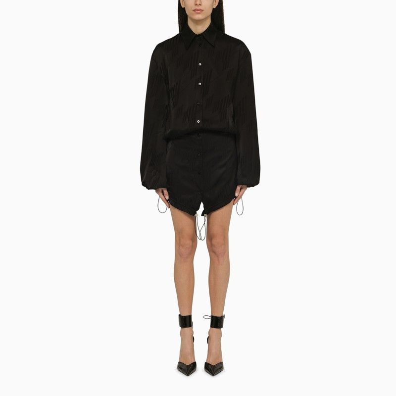 image of The Attico Black Satin Mini Dress With All Over Logo, Women's (Size Medium)
