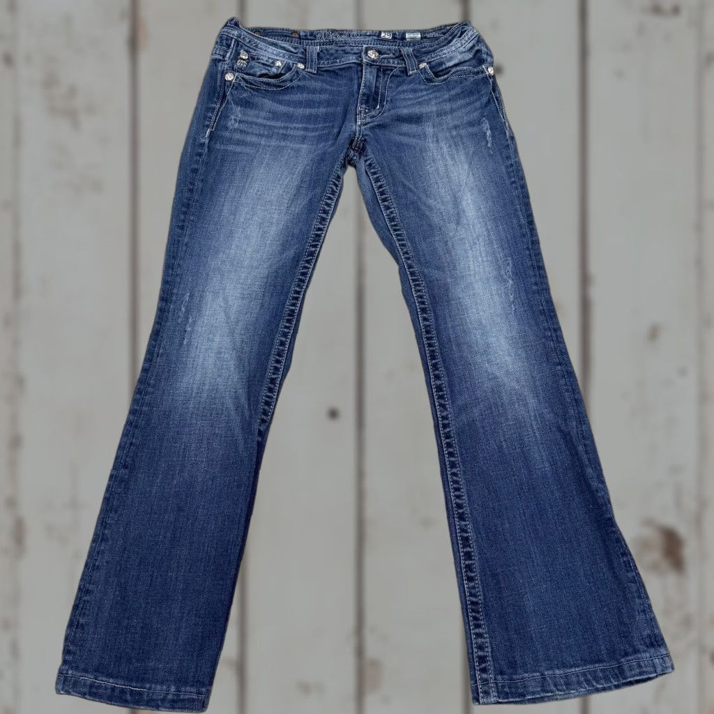 Miss Me Miss Me Jeans Womens 29 Blue Bootcut Sequin Rhinestone Flap Pockets JES731BR Size 29" - 1 Thumbnail