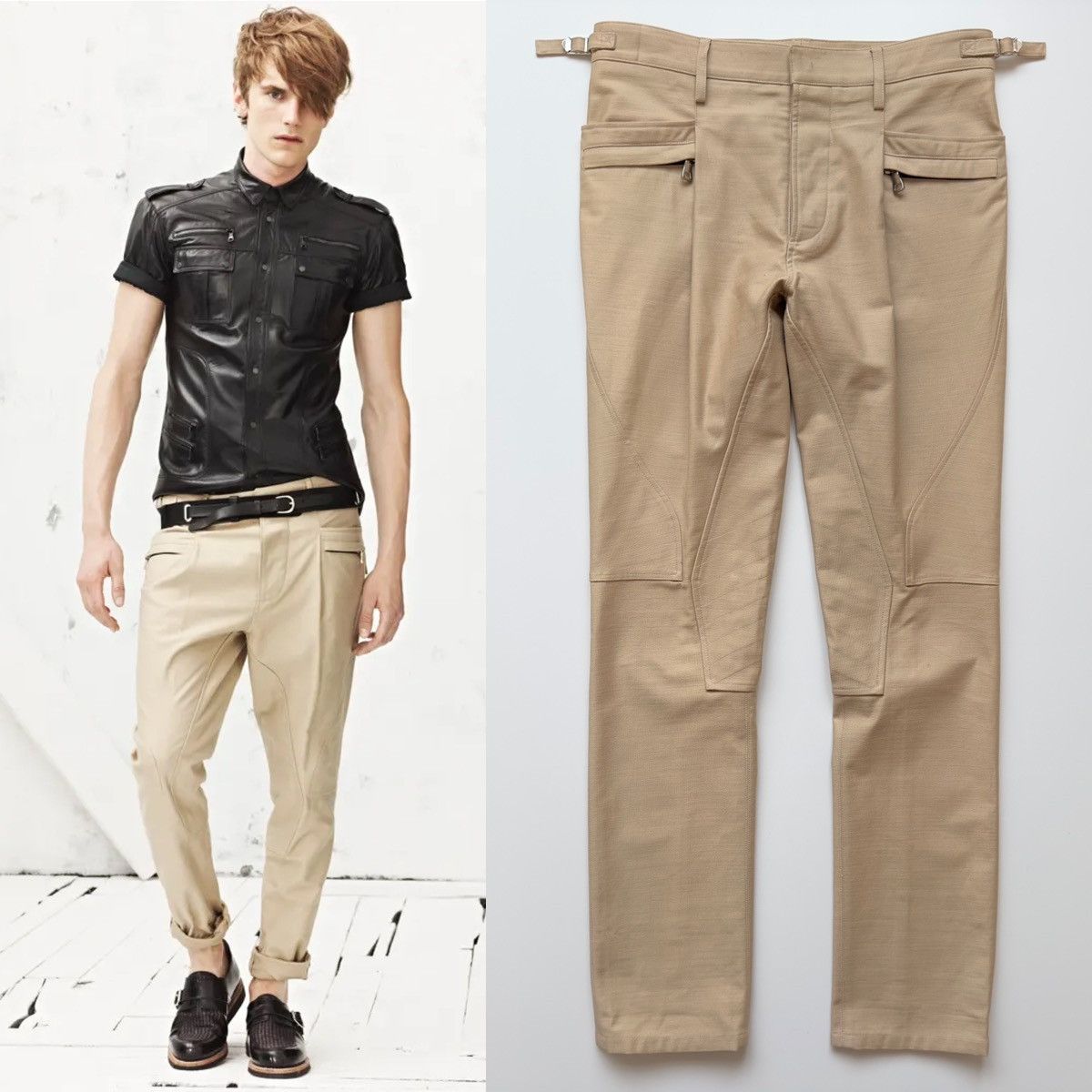 image of S/s 2013 Balmain Homme Equestrian Tan Pleated Trousers, Men's (Size 30)