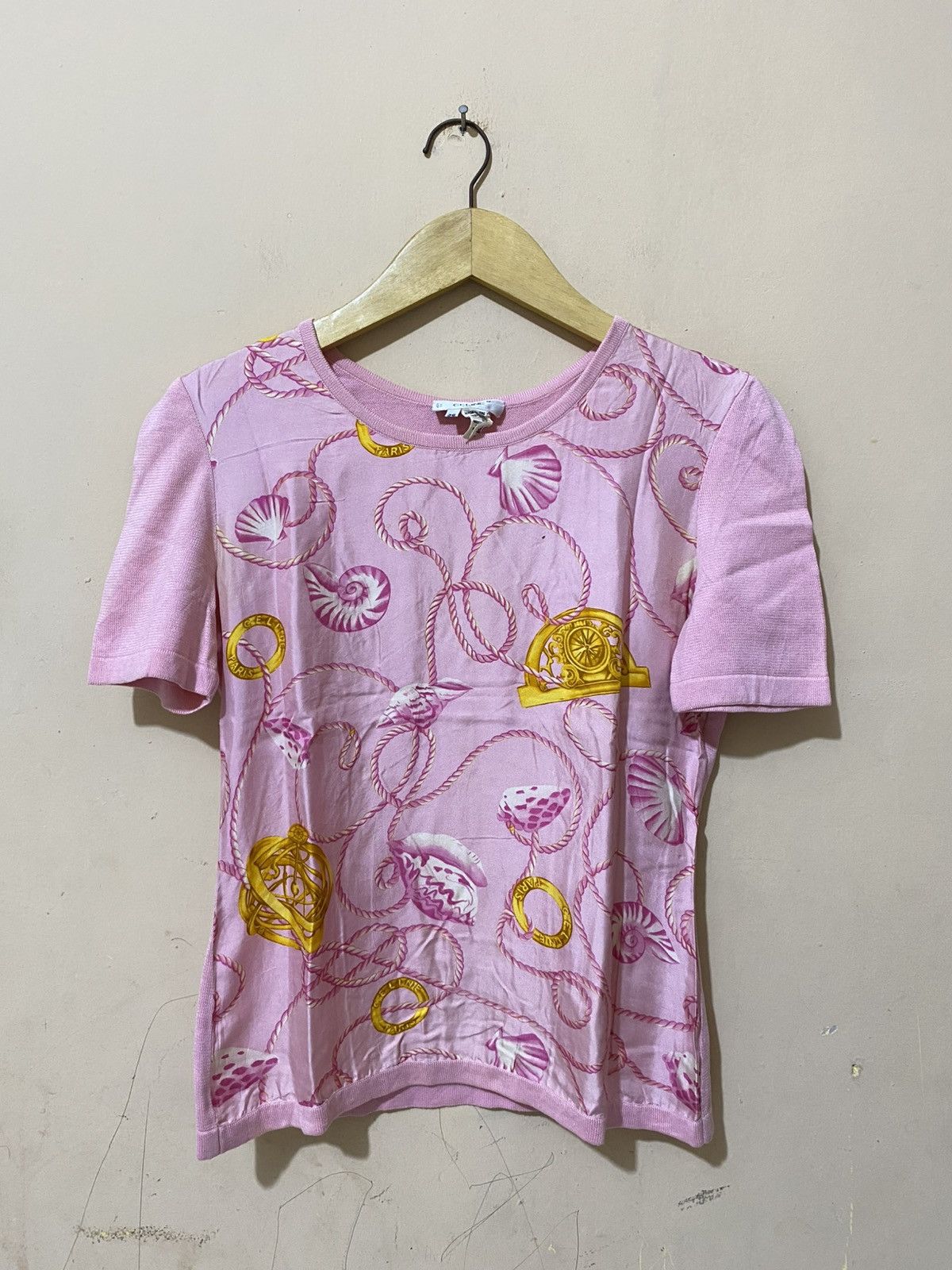 Celine 90s Celine Boroque Tshirt Knit Size XS / US 0-2 / IT 36-38 - 1 Thumbnail
