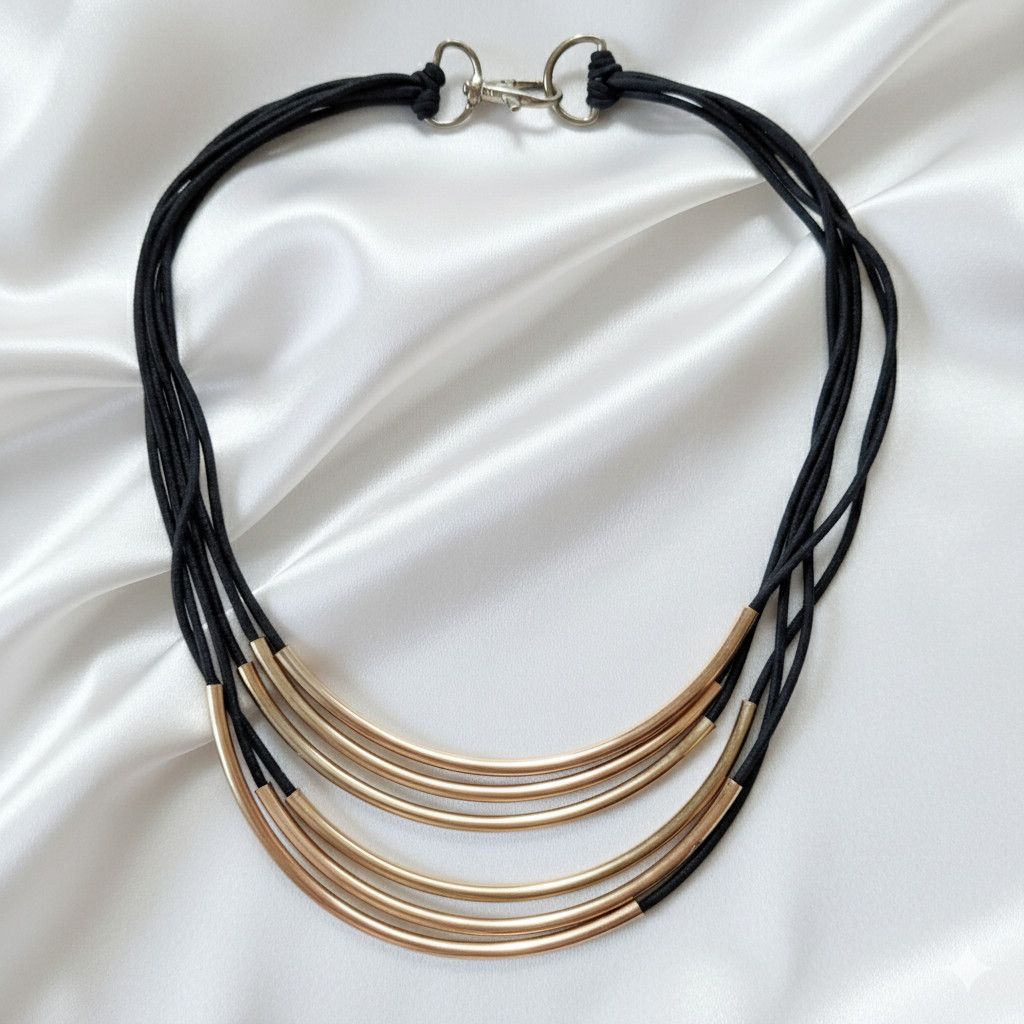 Other Brass 25" Artisan Necklace Tube Pipe on Elastic Cord Lobster Size ONE SIZE - 6 Thumbnail