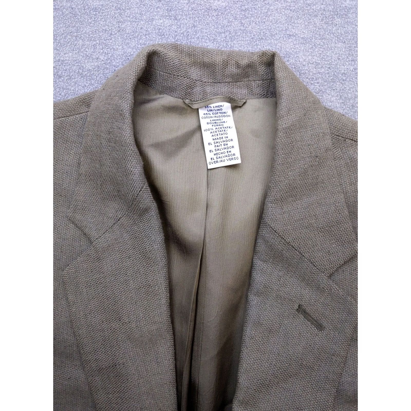 Liz Claiborne Claiborne Sport Coat Mens 40 Long Brown Linen Cotton Blazer Jacket Summer Business Casual Notch Lapel Two-Button Front Front Two-Button Size 40R - 4 Thumbnail