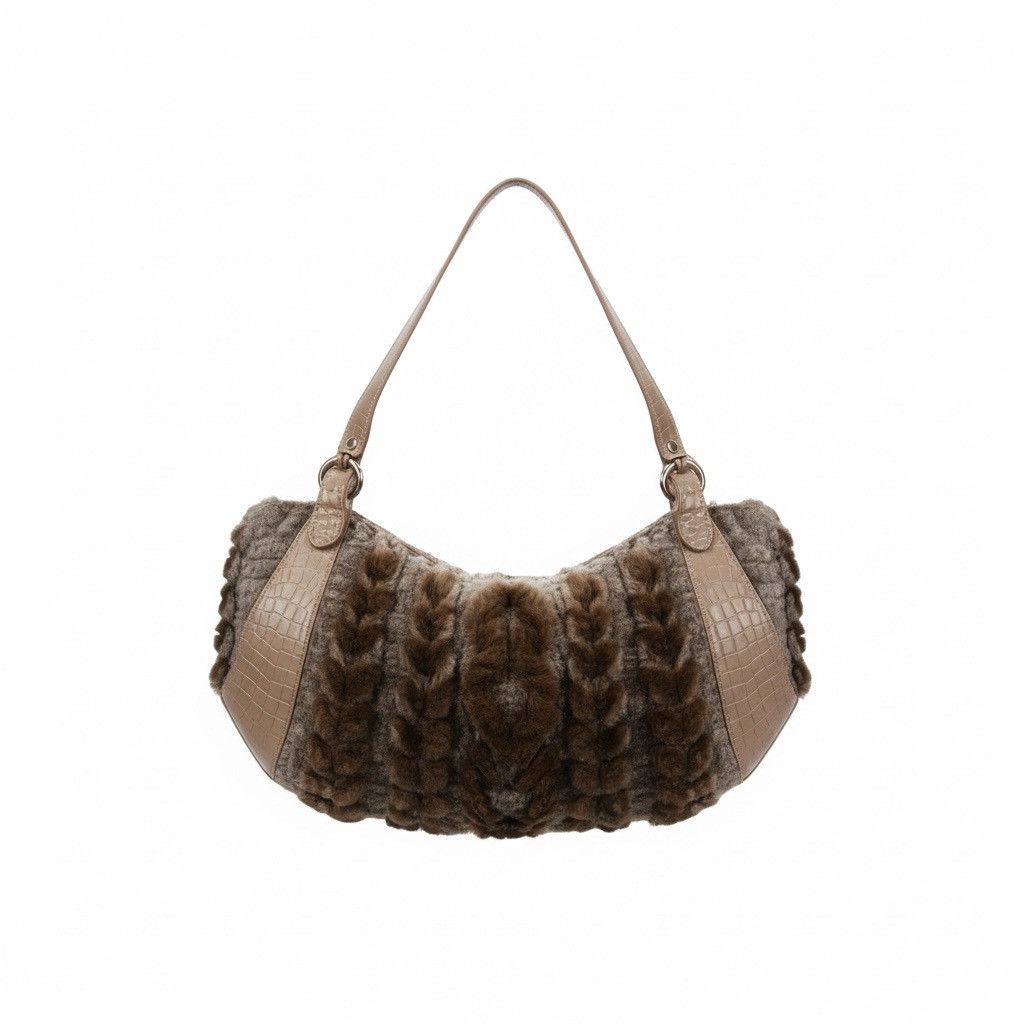 Salvatore Ferragamo Salvatore Ferragamo 'Balena' Genuine Fur/Knit/Leath Hobo Bag Size ONE SIZE - 2 Thumbnail