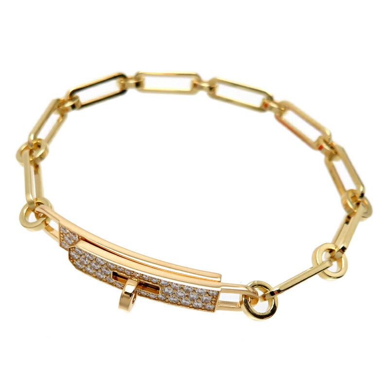 image of Hermes 18K Gold Diamond Kelly Chain Bracelet, Women's