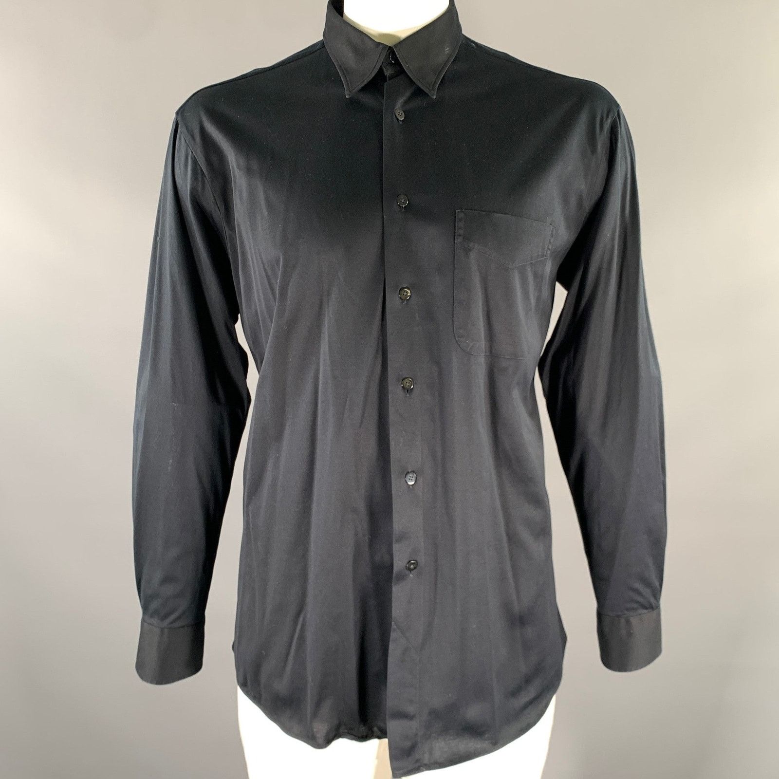 Ike Behar IKE BEHAR Black Solid Cotton Pointed Collar Long Sleeve Size US L / EU 52-54 / 3 - 1 Thumbnail