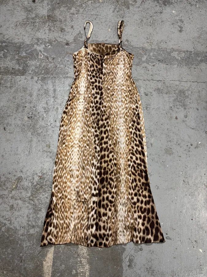 Just Cavalli 2000s Cavalli White Leopard Print Long Silk Dress Size M / US 6-8 / IT 42-44 - 6 Thumbnail