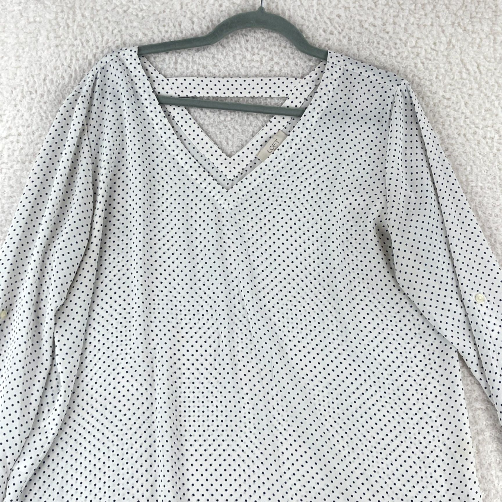 Loft LOFT Outlet White Black Polka Dot Print Shirt Womens V-Neck Long Sleeve Size Large Size L / US 10 / IT 46 - 2 Thumbnail
