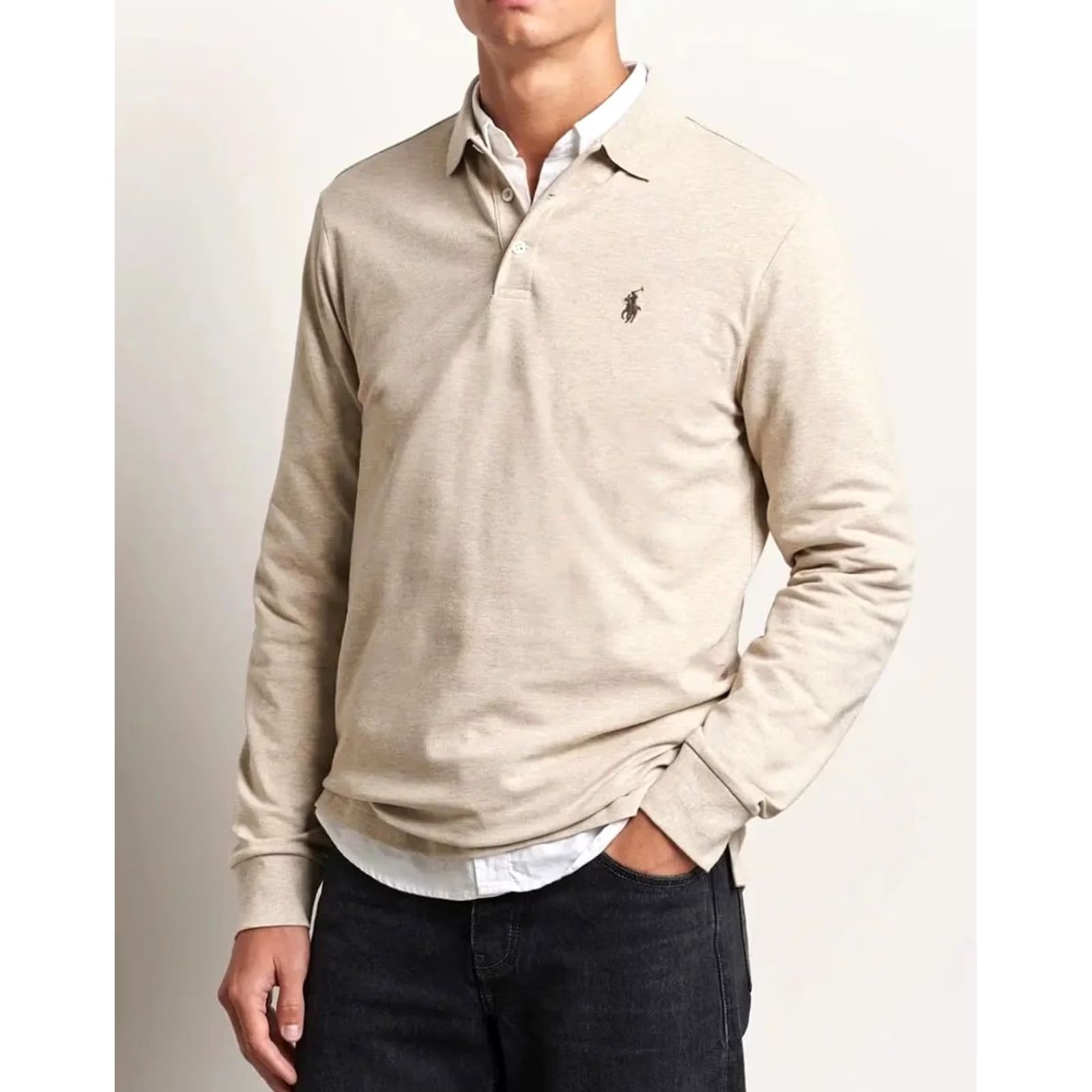Polo Ralph Lauren Polo Ralph Lauren Custom Slim Fit Beige Polo Long sleeve Shirt Vintage Style Shirt Size US M / EU 48-50 / 2 - 2 Thumbnail