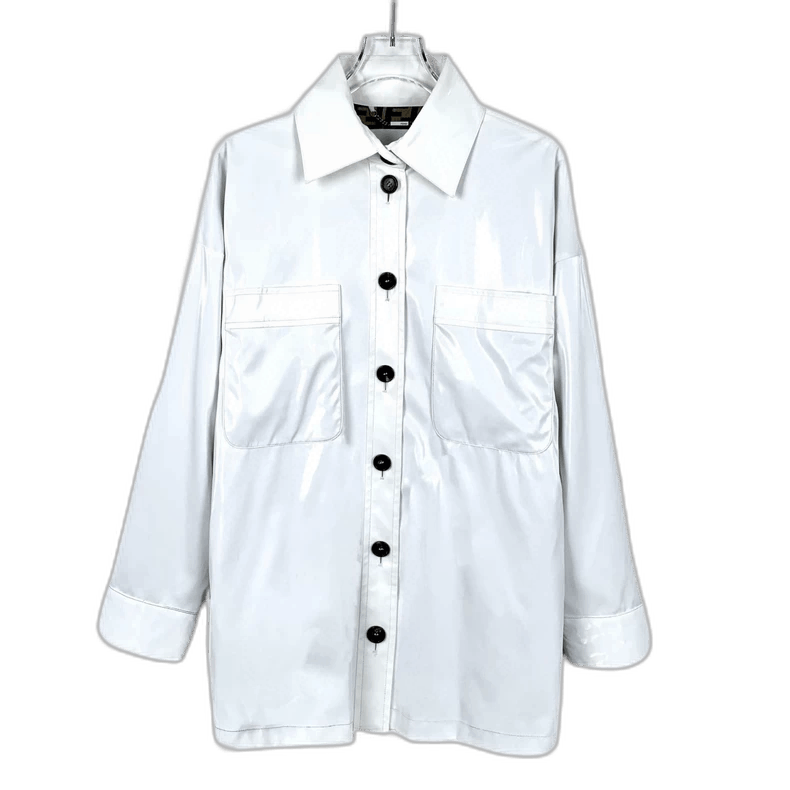 Fendi Fendi White Patent Leather Long Sleeve Shirt Size US S / EU 44-46 / 1 - 1 Thumbnail