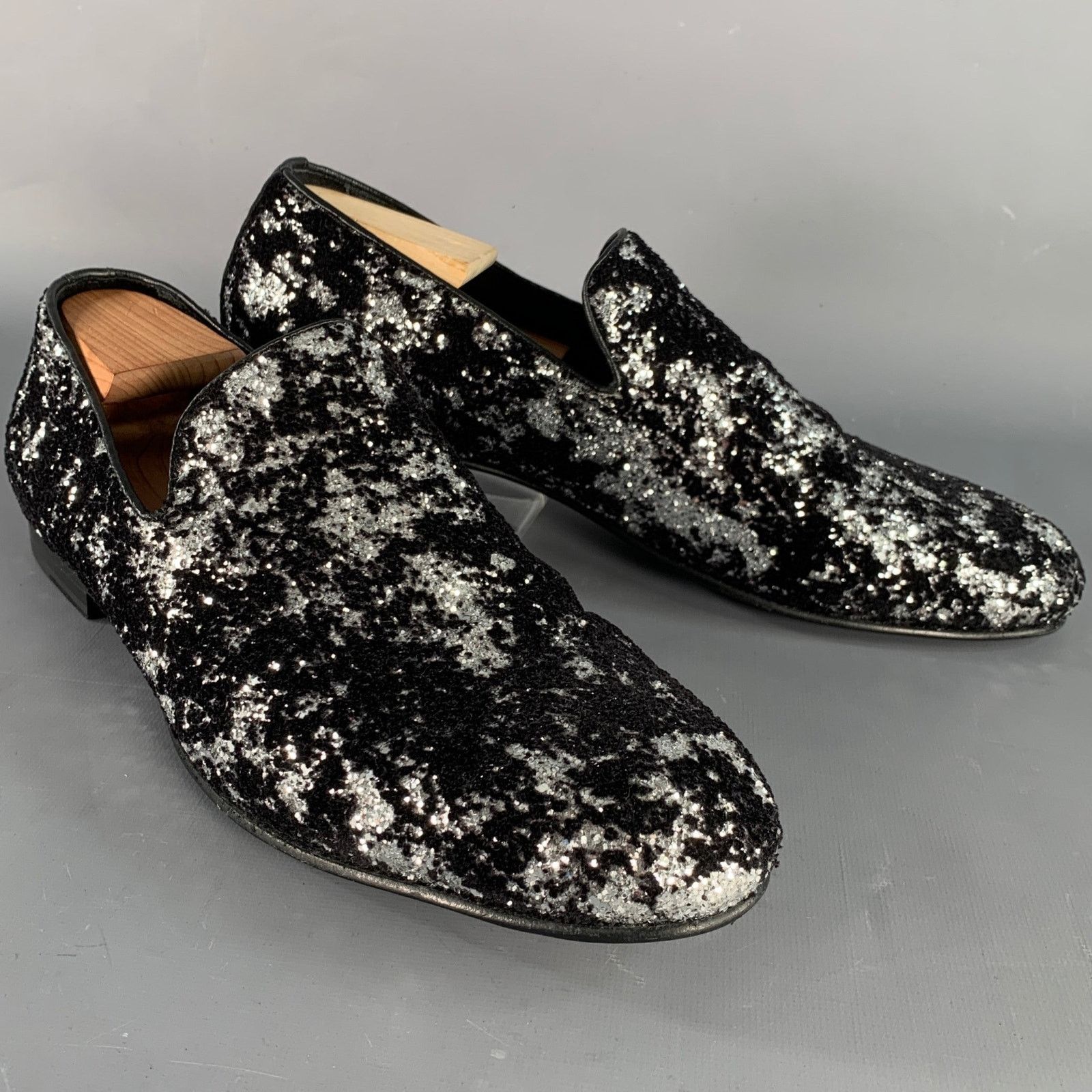 Jimmy Choo 11 Velvet Glitter Devore Sloan Black Silver Slip On Loafers Size US 11 / EU 44 - 1 Thumbnail