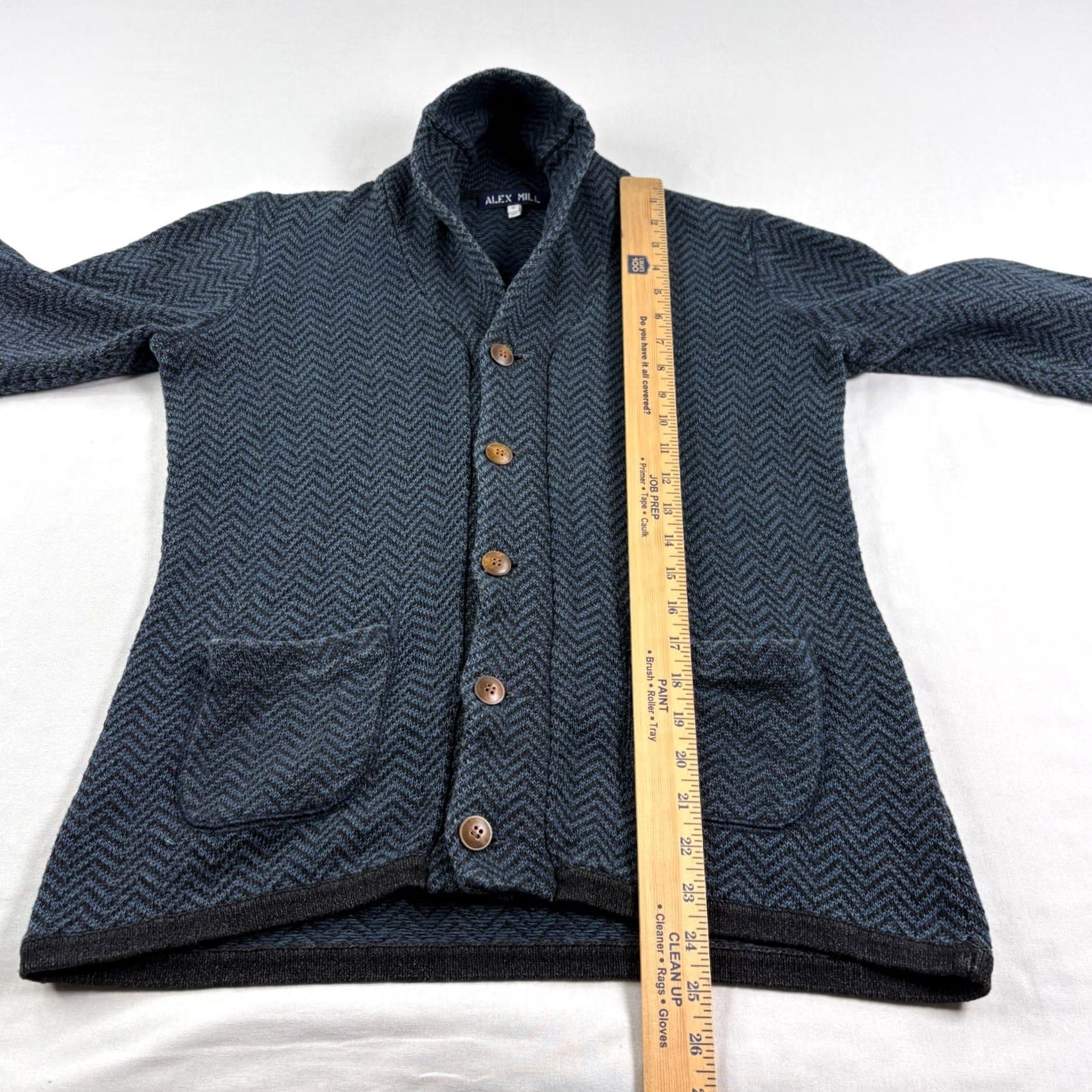 Alex Mill Alex Mill Sweater Cardigan Mens Small Blue Herringbone Shawl Collar Pockets Stretch Regular Fit Size US S / EU 44-46 / 1 - 5 Thumbnail