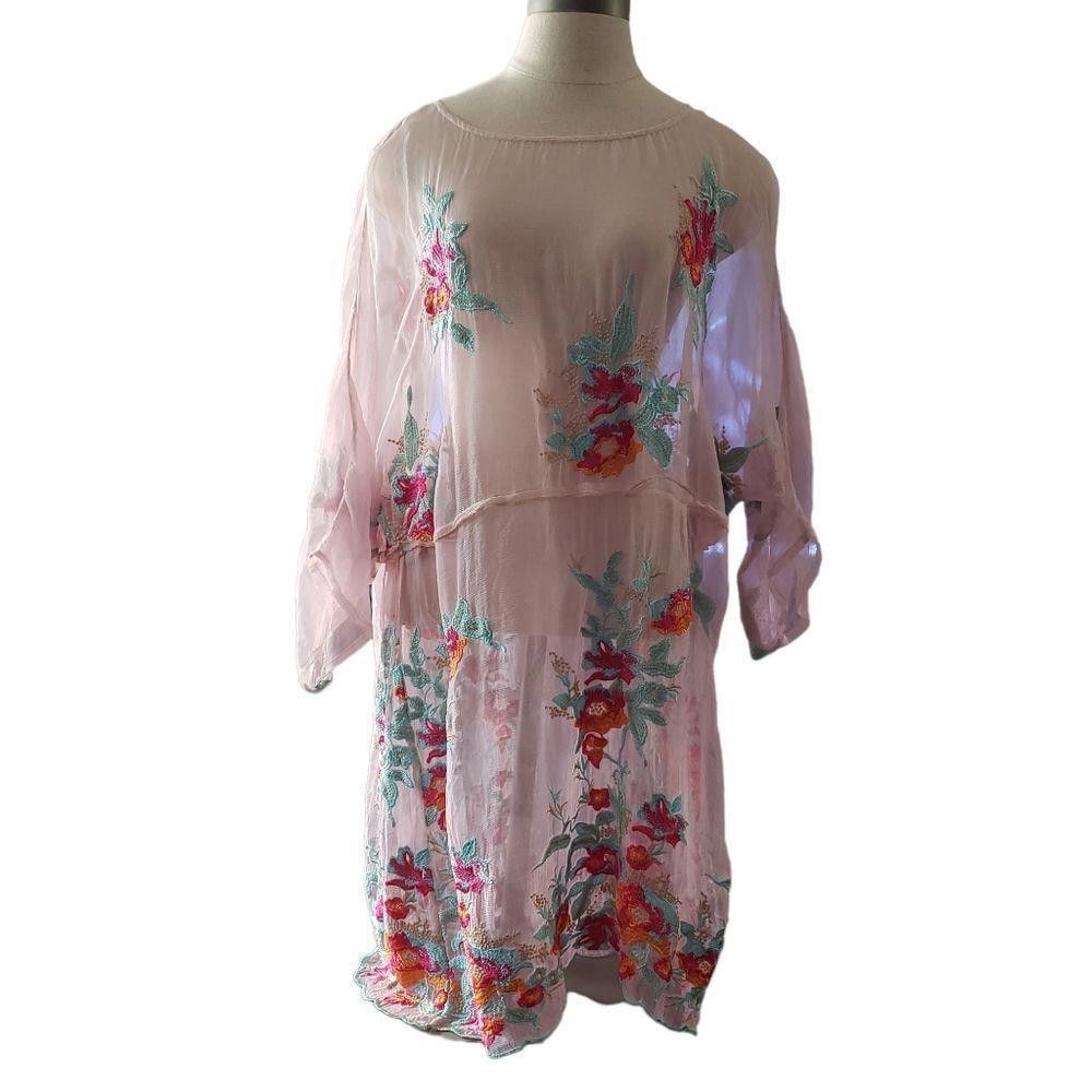 Designer CT1089a Soft Surroundings Pink Sheer Embroidered Cover up L Size L / US 10 / IT 46 - 1 Thumbnail