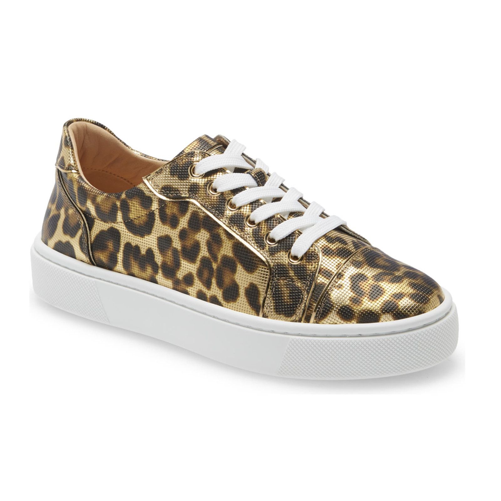 Christian Louboutin Vieirissima Flat Gold Leopard Lace Up Tie Low Top Sneaker 36 Size US 6 / IT 36 - 1 Thumbnail