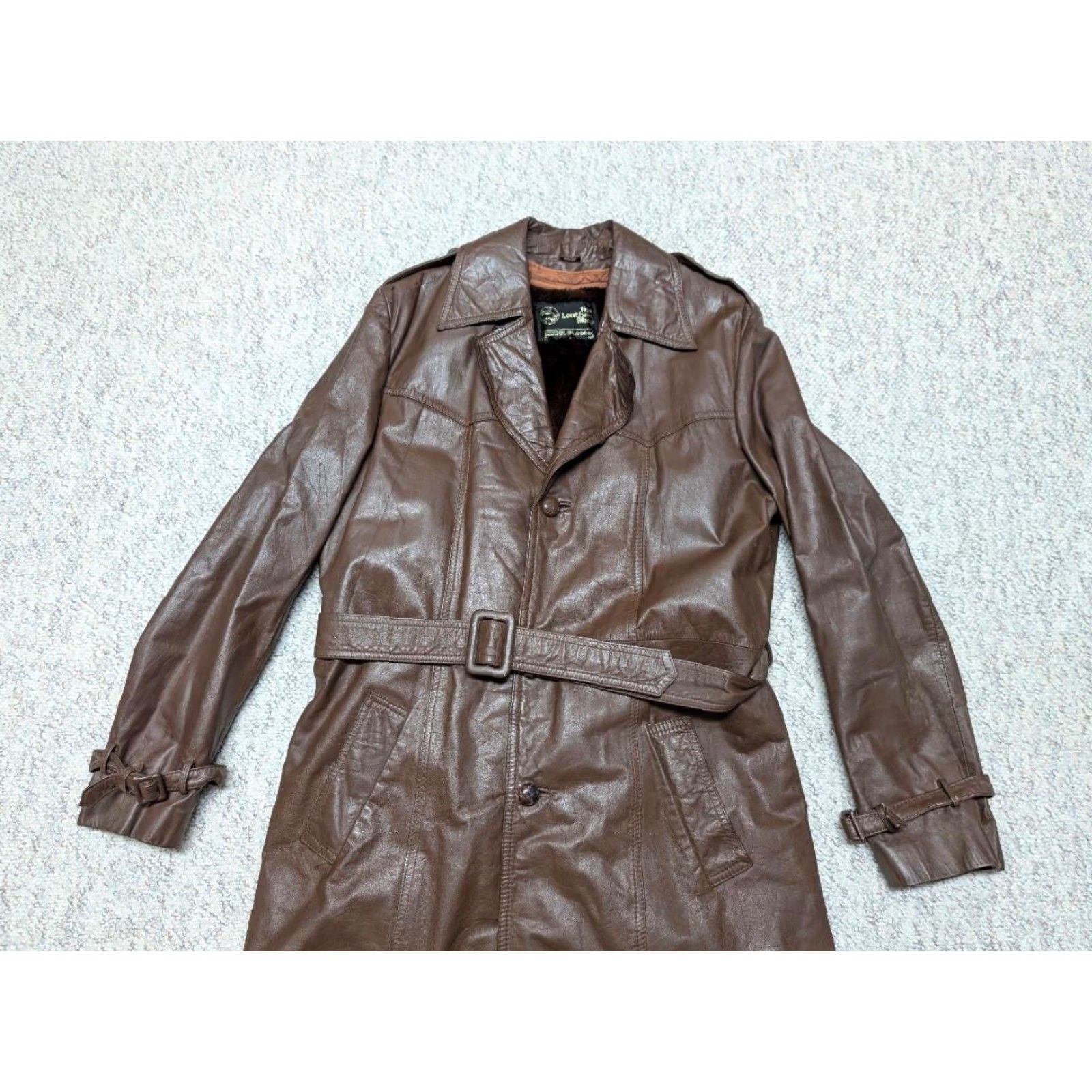 Sears VINTAGE belted leather overcoat 1970s brown 38L SHERLOCK Sears coat Men XS 38 Brown belted leather trench coat Size US S / EU 44-46 / 1 - 4 Thumbnail
