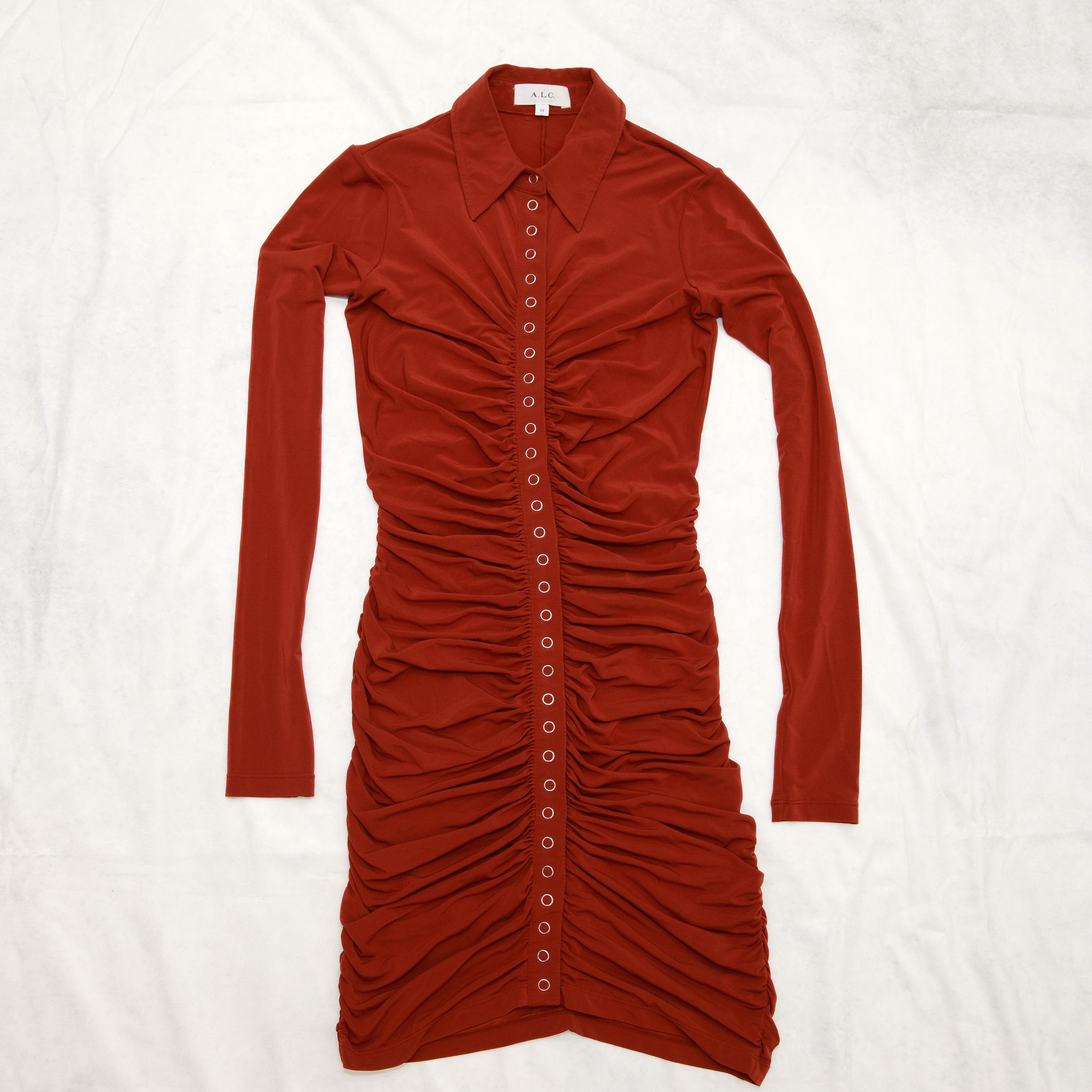 A.L.C. A.L.C. Larsen Brown Ruched Long Sleeve Minidress Buttons XS Size XS / US 0-2 / IT 36-38 - 1 Thumbnail