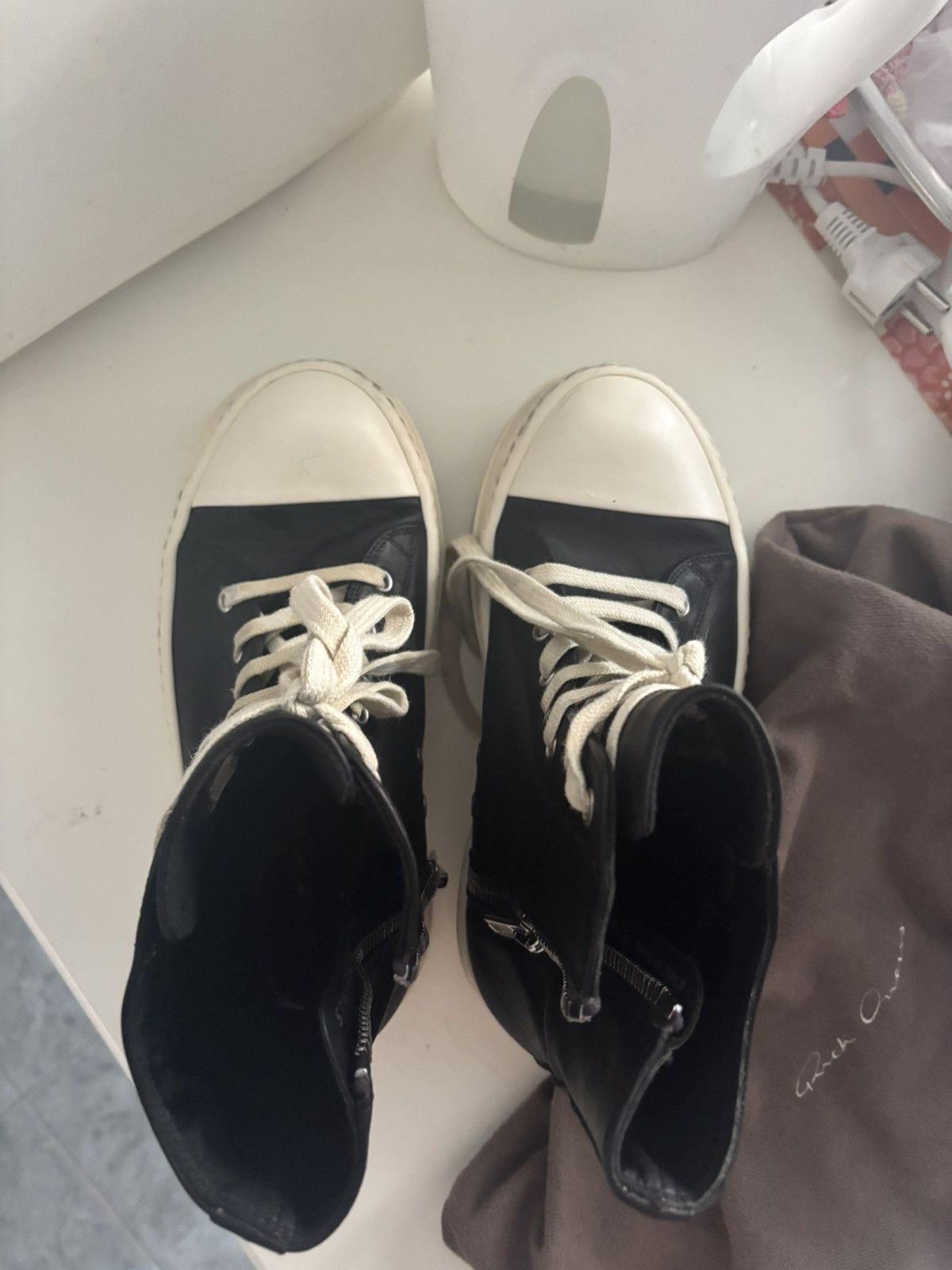 Rick Owens Rick Owens DRKSHDW Ramones High Top Leather Sneakers Size US 8.5 / IT 38.5 - 7 Thumbnail