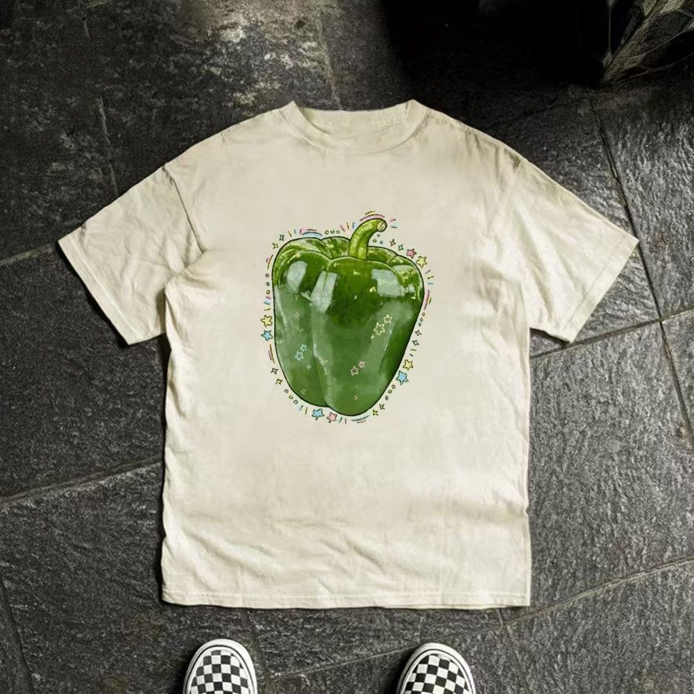 Japanese Brand × Vintage Beige casual retro green pepper print t-shirt Size US L / EU 52-54 / 3 - 1 Thumbnail