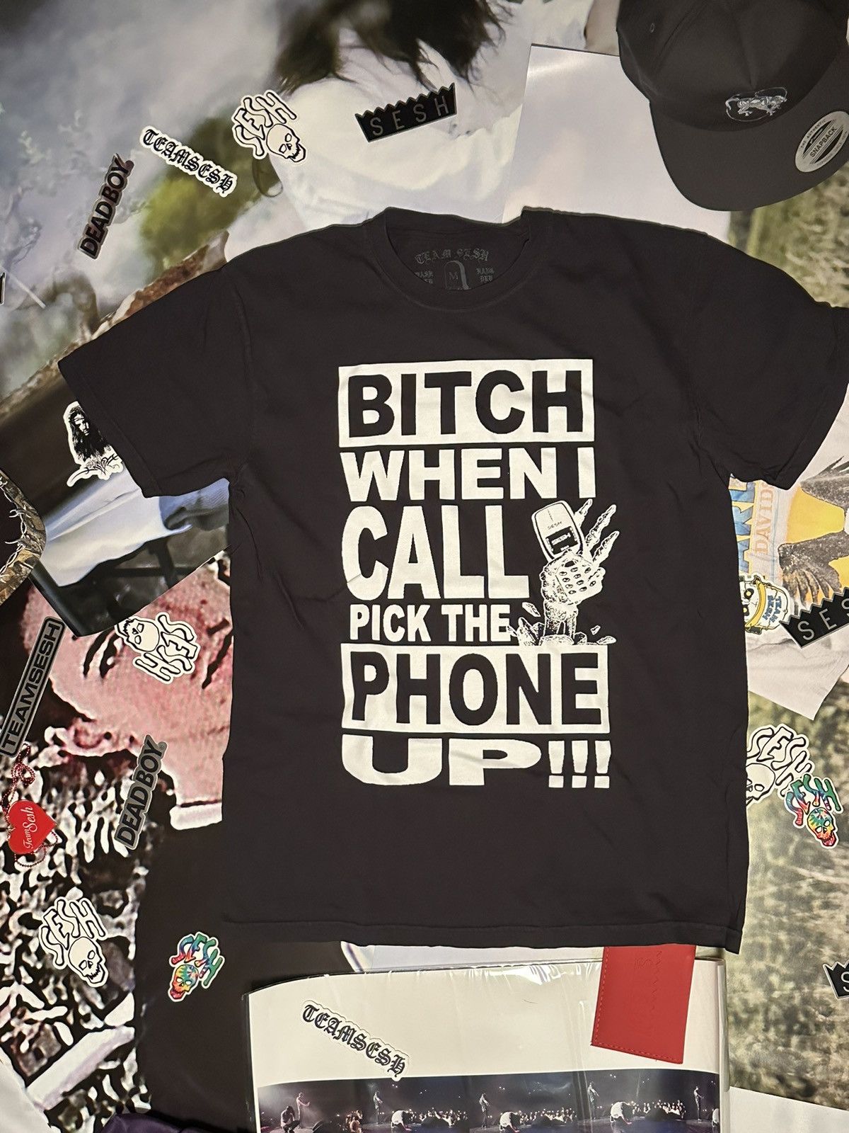 image of Bones x Team Sesh Shrimp Pizza Tee Shirt Short Sleeve in Black, Men's (Size Medium)