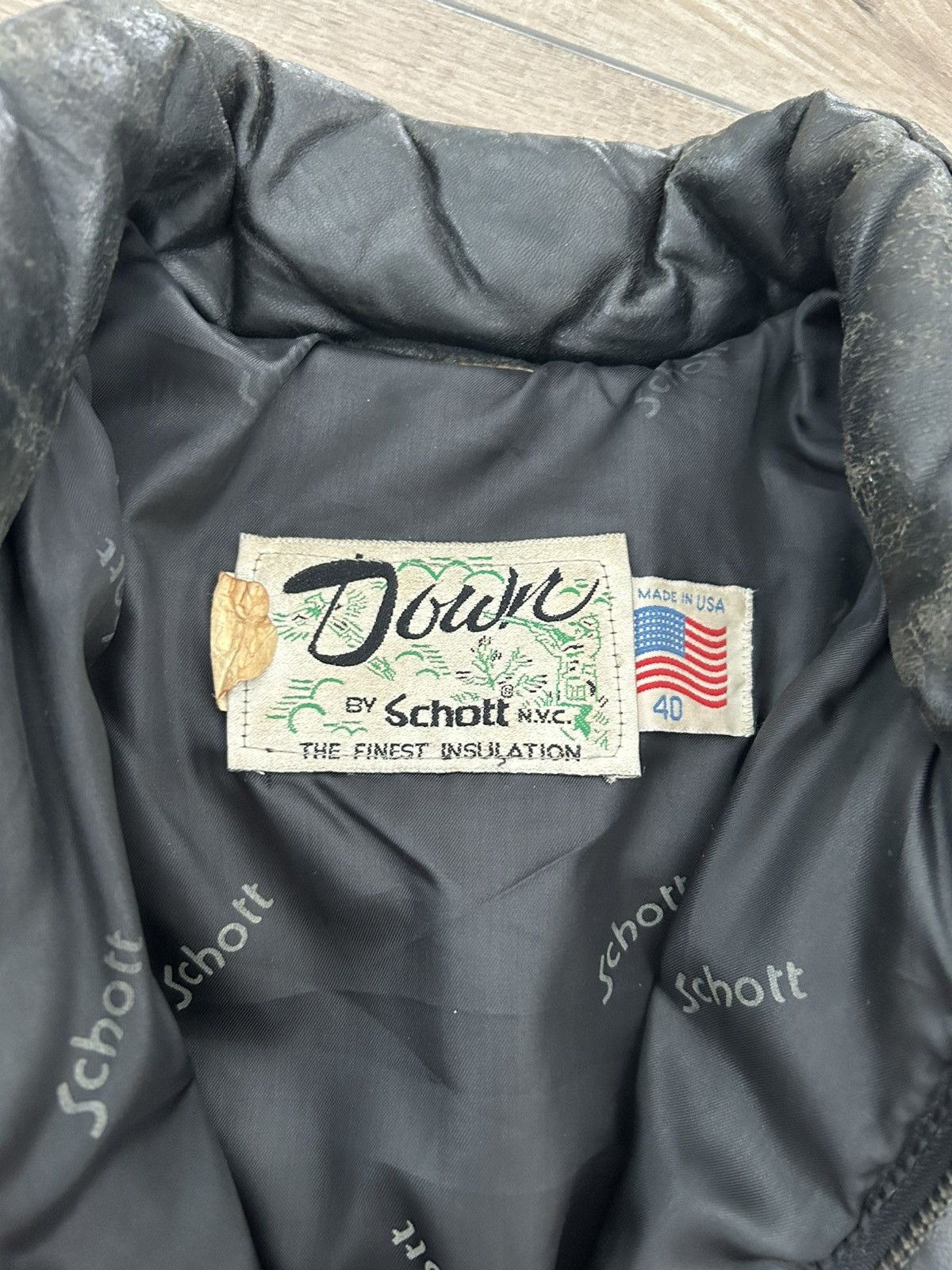Made In Usa × Schott × Vintage Schott 214D Puffer Leather Down