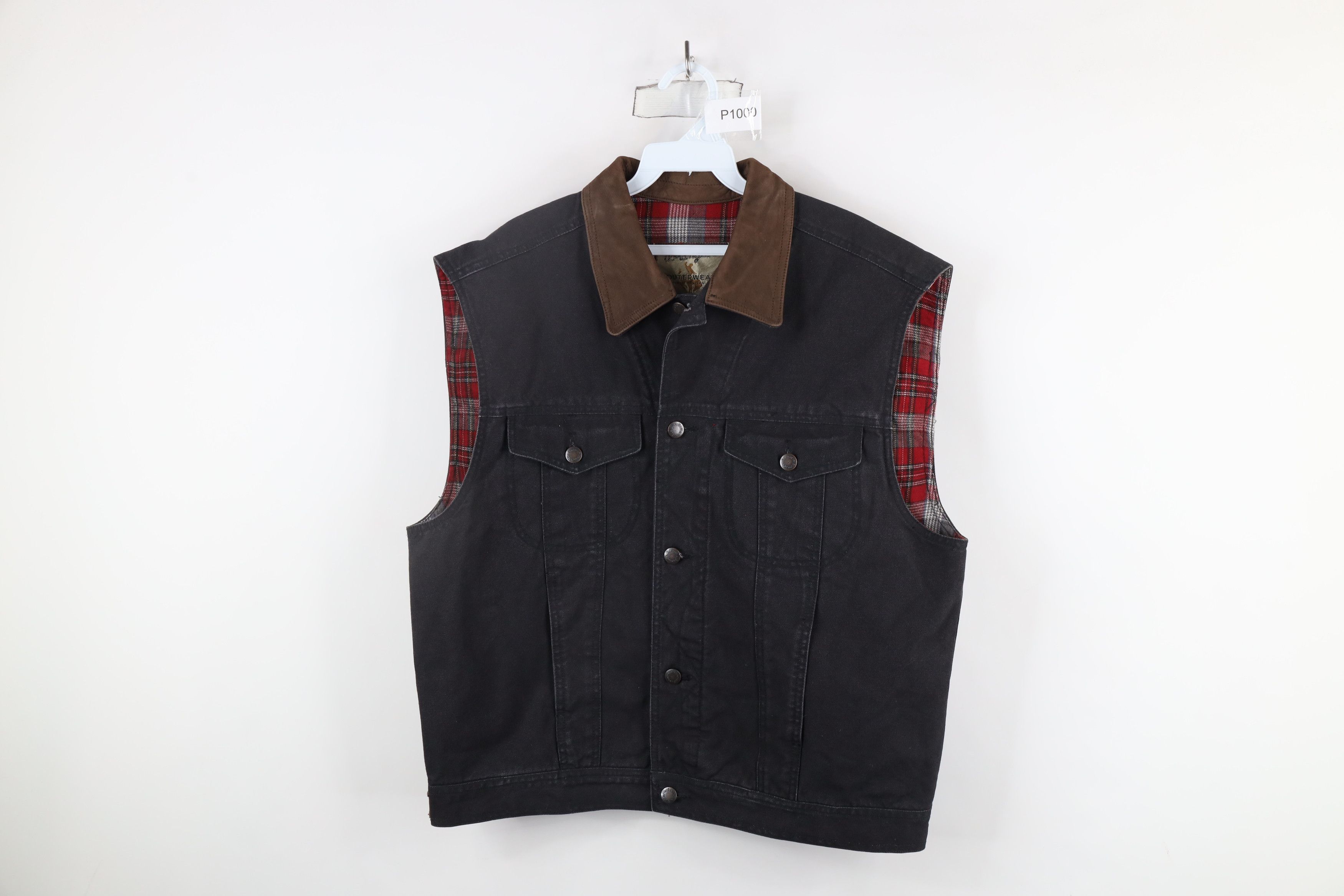 Vintage × Wrangler Vintage 90s Wrangler Collar Flannel Lined Canvas Vest Jacket Size US L / EU 52-54 / 3 - 1 Thumbnail