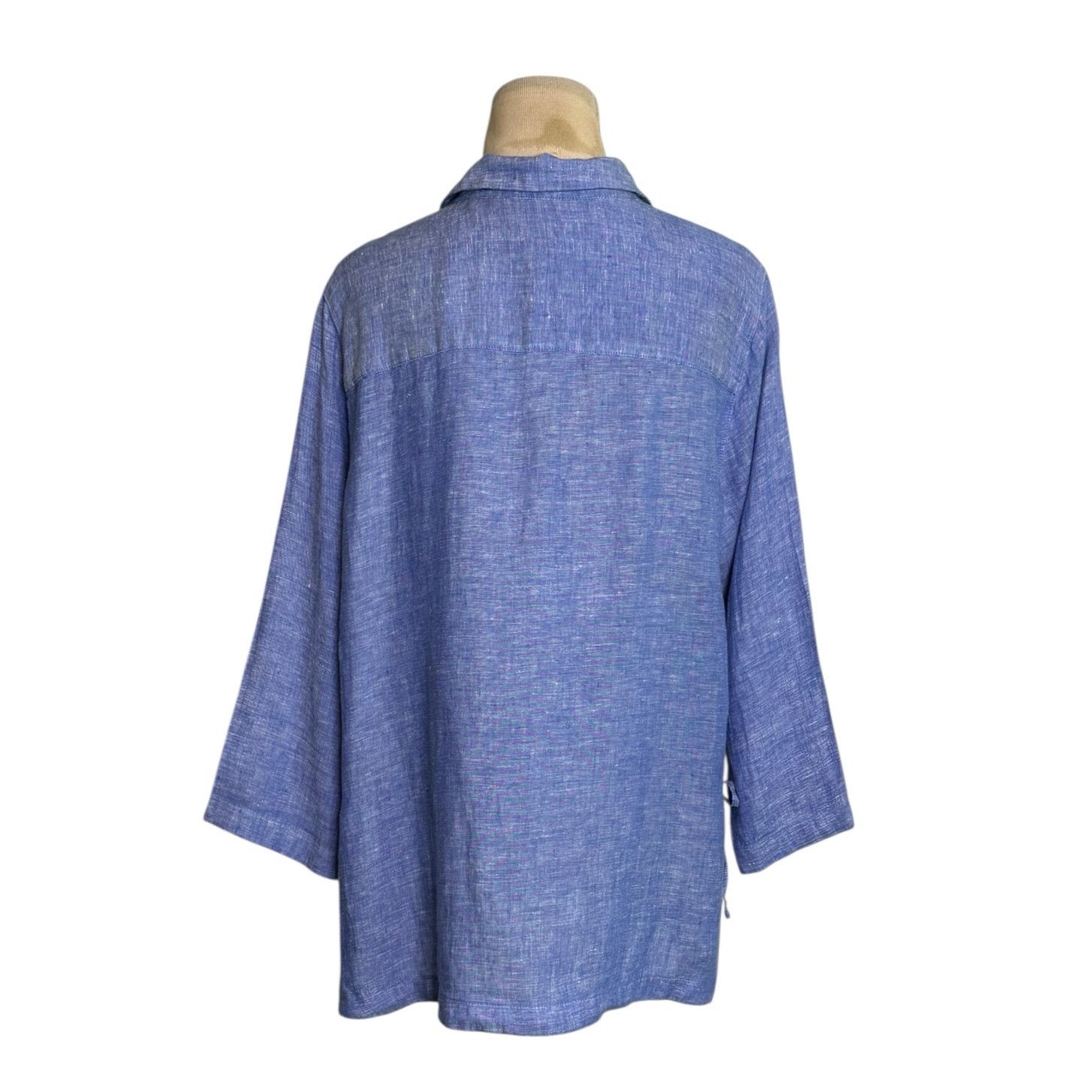 Isaac Mizrahi Isaac Mizrahi blue linen 3/4 sleeves tunic top size XL Size XL / US 12-14 / IT 48-50 - 2 Thumbnail