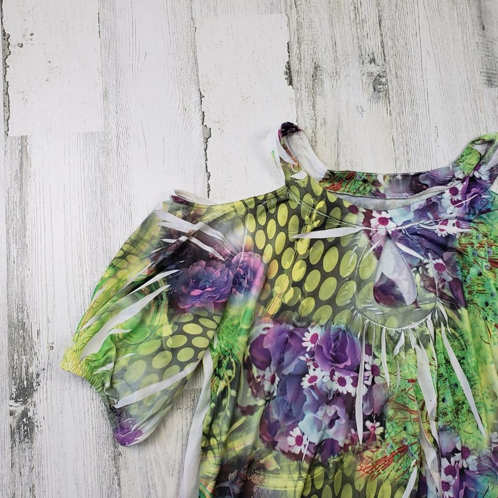Other Unbranded Cold Shoulder Multicolor Printed Blouse Large* Size L / US 10 / IT 46 - 2 Thumbnail