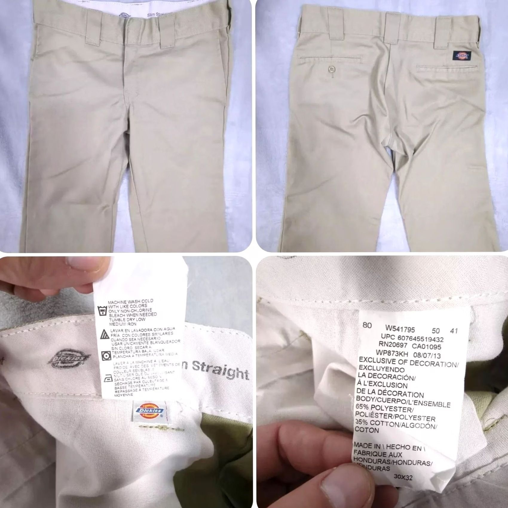 Dickies Dickies Slim Straight Chino Pants Mens 32x30 Beige Cotton Blend Zip Fly Size US 32 / EU 48 - 2 Thumbnail