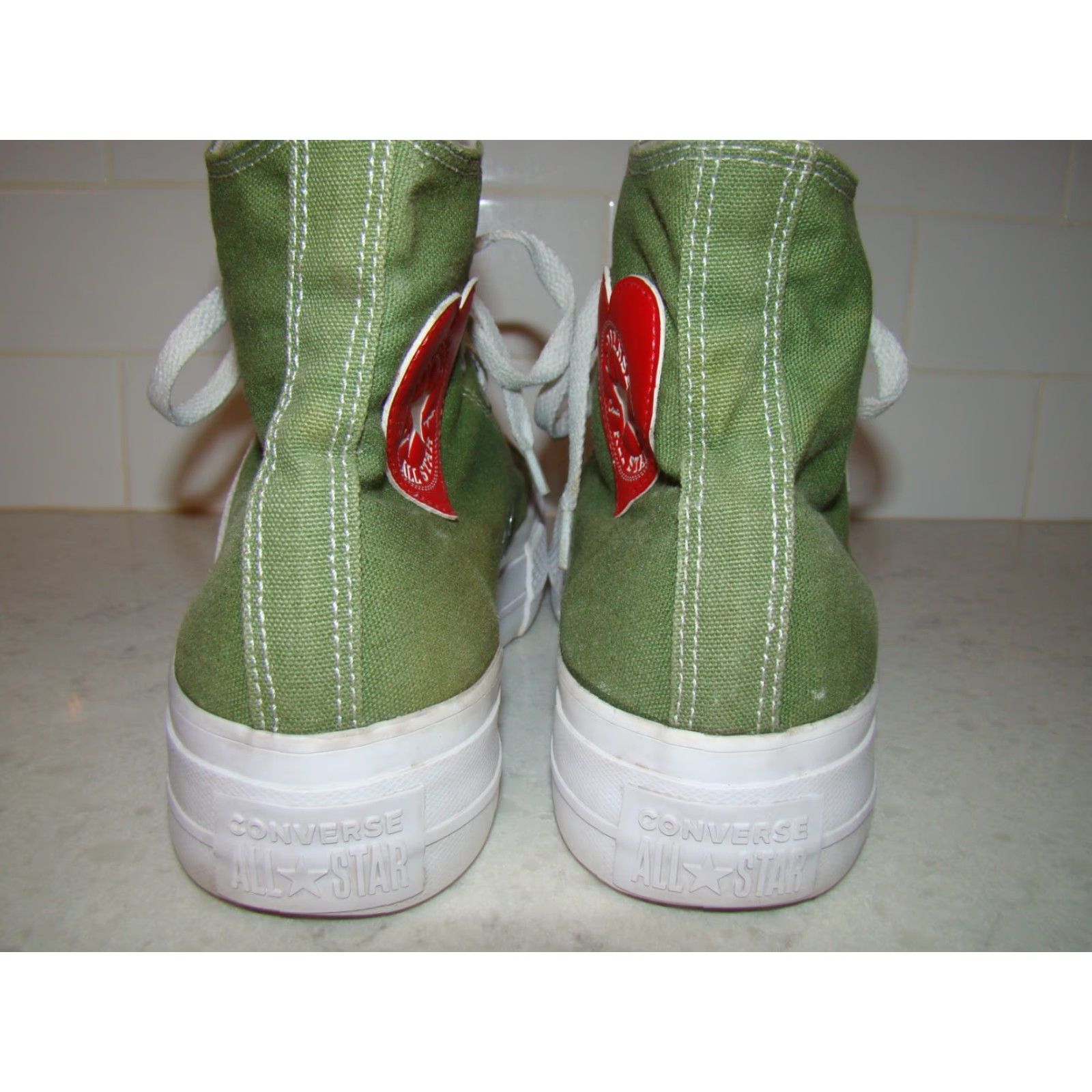 Converse Converse All Star High Top Platform Green Heart Sneaker Womens Mens 7.5 5.5 Canvas Cushioned Rubber Shoes Size M / US 6-8 / IT 42-44 - 4 Thumbnail