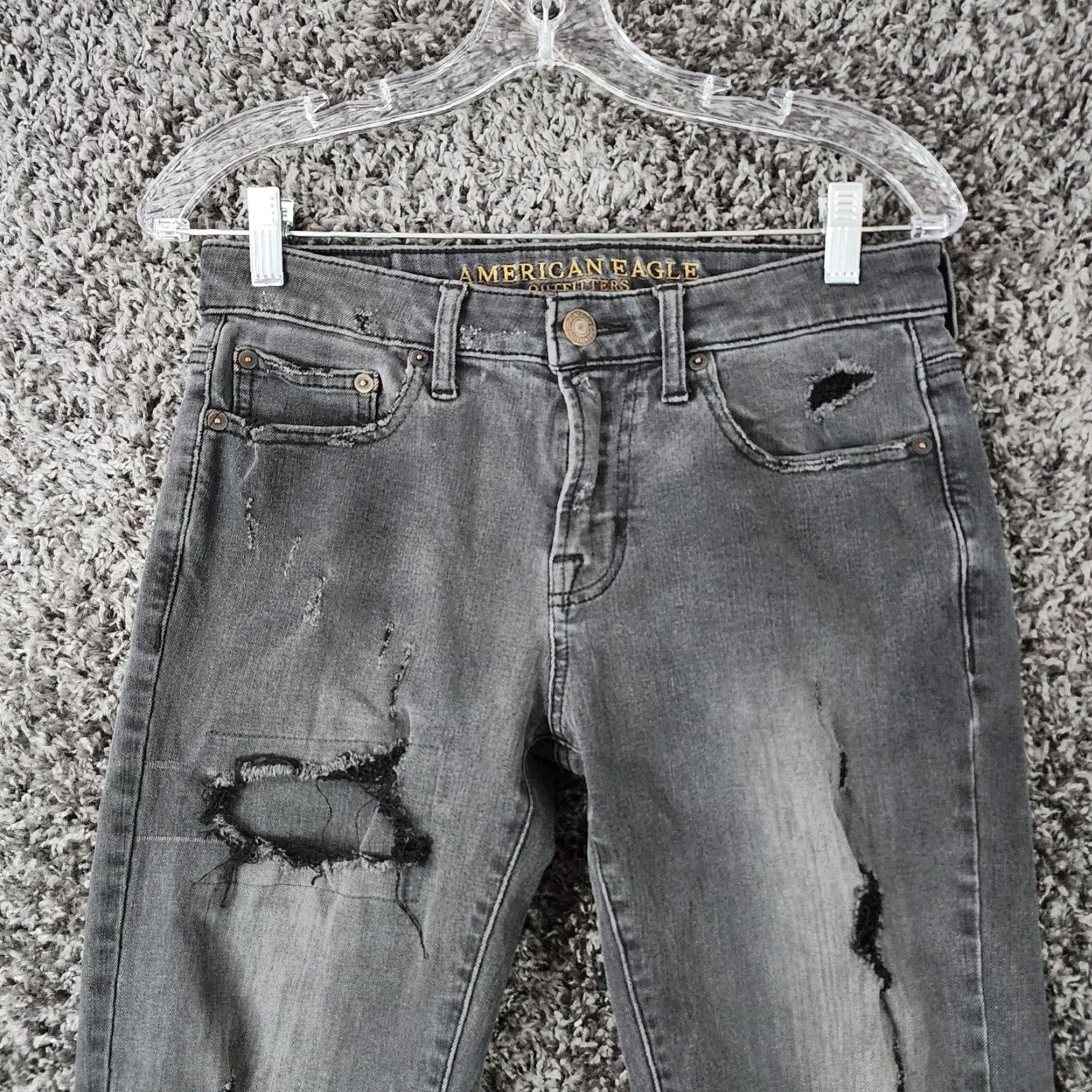 American Eagle Outfitters American Eagle Mens Distressed Skinny Gray Jeans 30x30 Extreme Flex Size US 30 / EU 46 - 2 Thumbnail