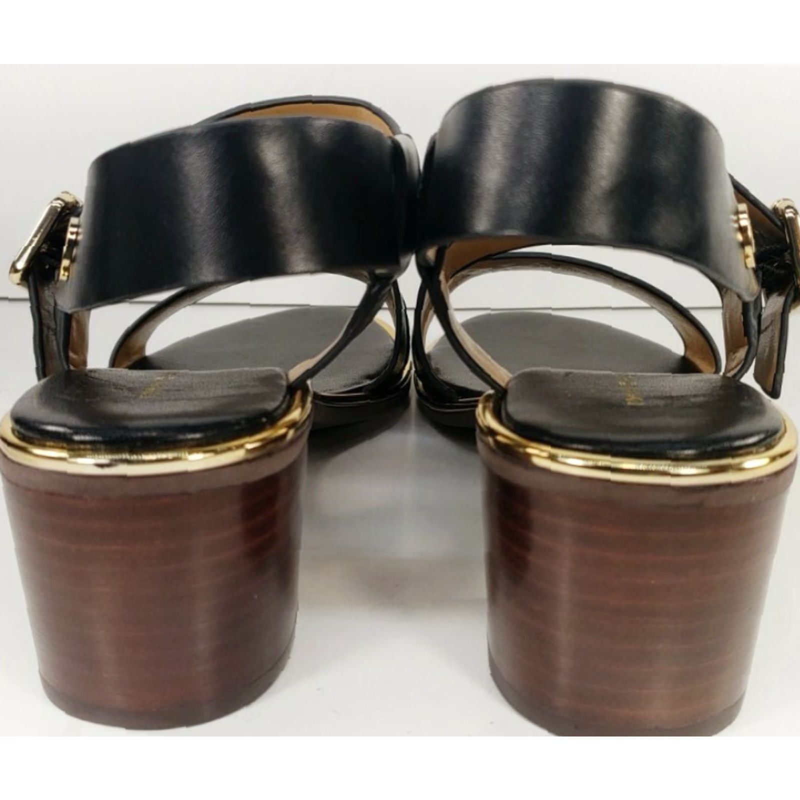 Tommy Hilfiger Tommy Hilfiger Konas Sandal Women's Size 9M Leather Strappy Black Heeled Buckle T-Strap Leather Sandal Size US 9 / IT 39 - 6 Thumbnail