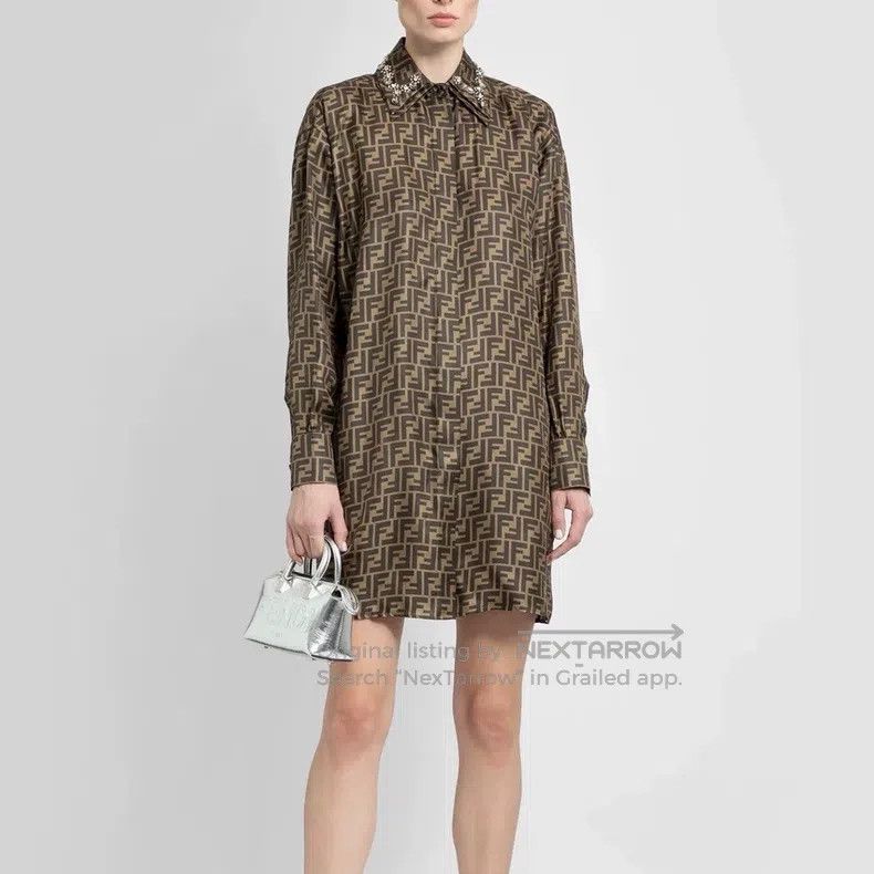 Fendi Fendi Logo full print shirt style long sleeve dress Size S / US 4 / IT 40 - 8 Thumbnail