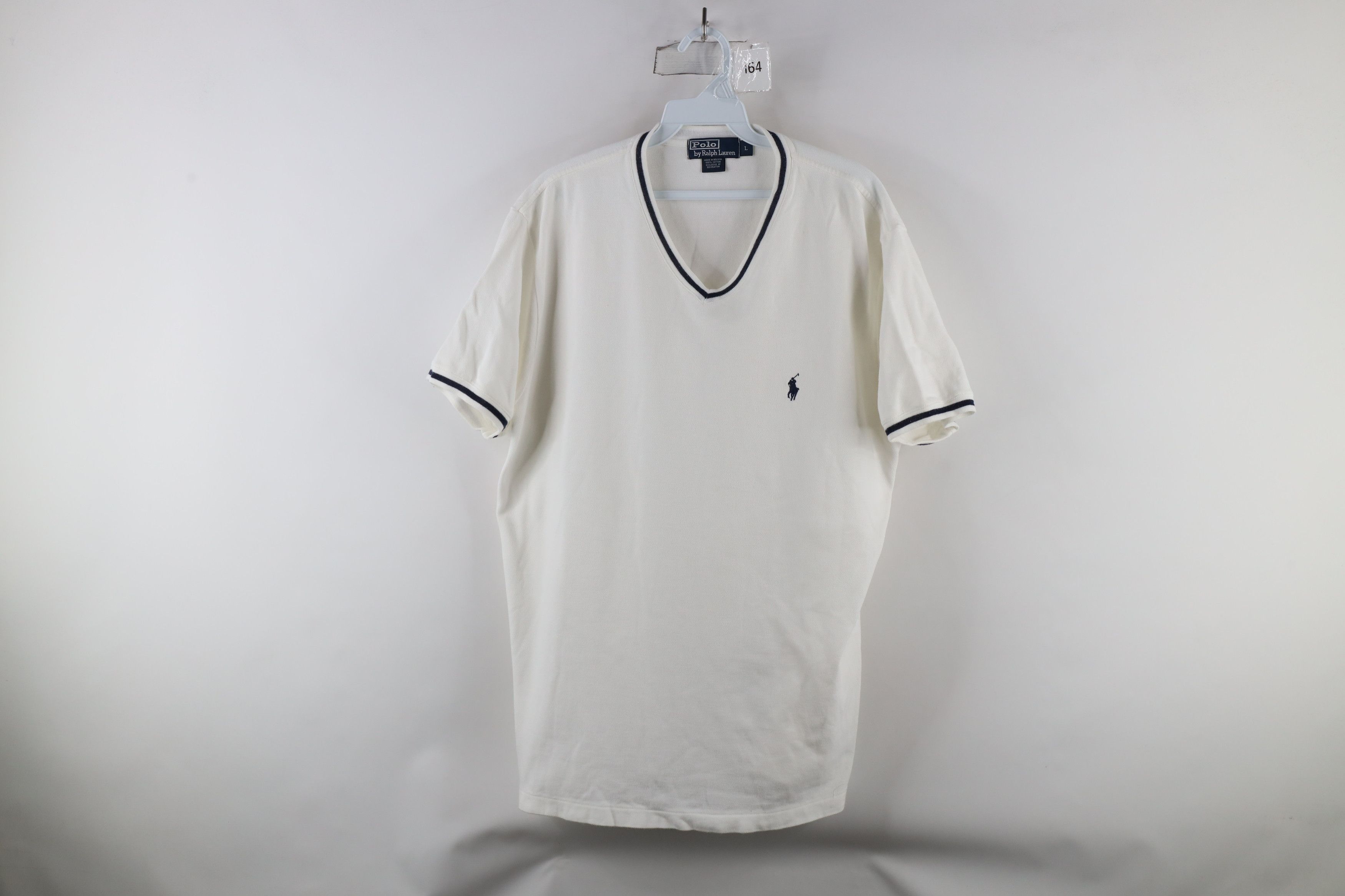 Ralph Lauren × Vintage Vintage 90s Ralph Lauren Cotton Ringer V-Neck T-Shirt White Size US L / EU 52-54 / 3 - 1 Thumbnail