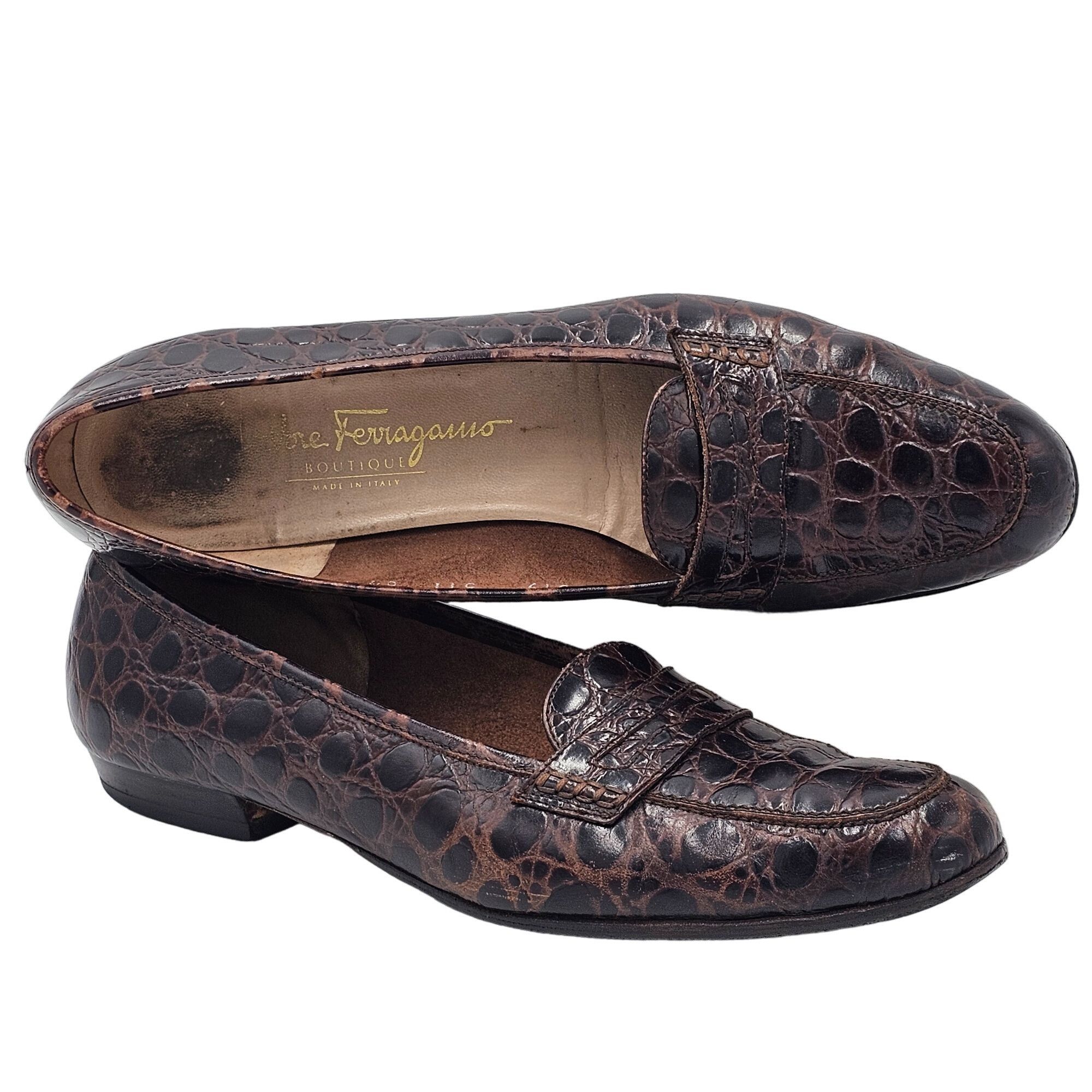 Salvatore Ferragamo Vintage Salvatore Ferragamo Italy Crocodile Alligator Emb. Size US 8.5 / IT 38.5 - 13 Thumbnail