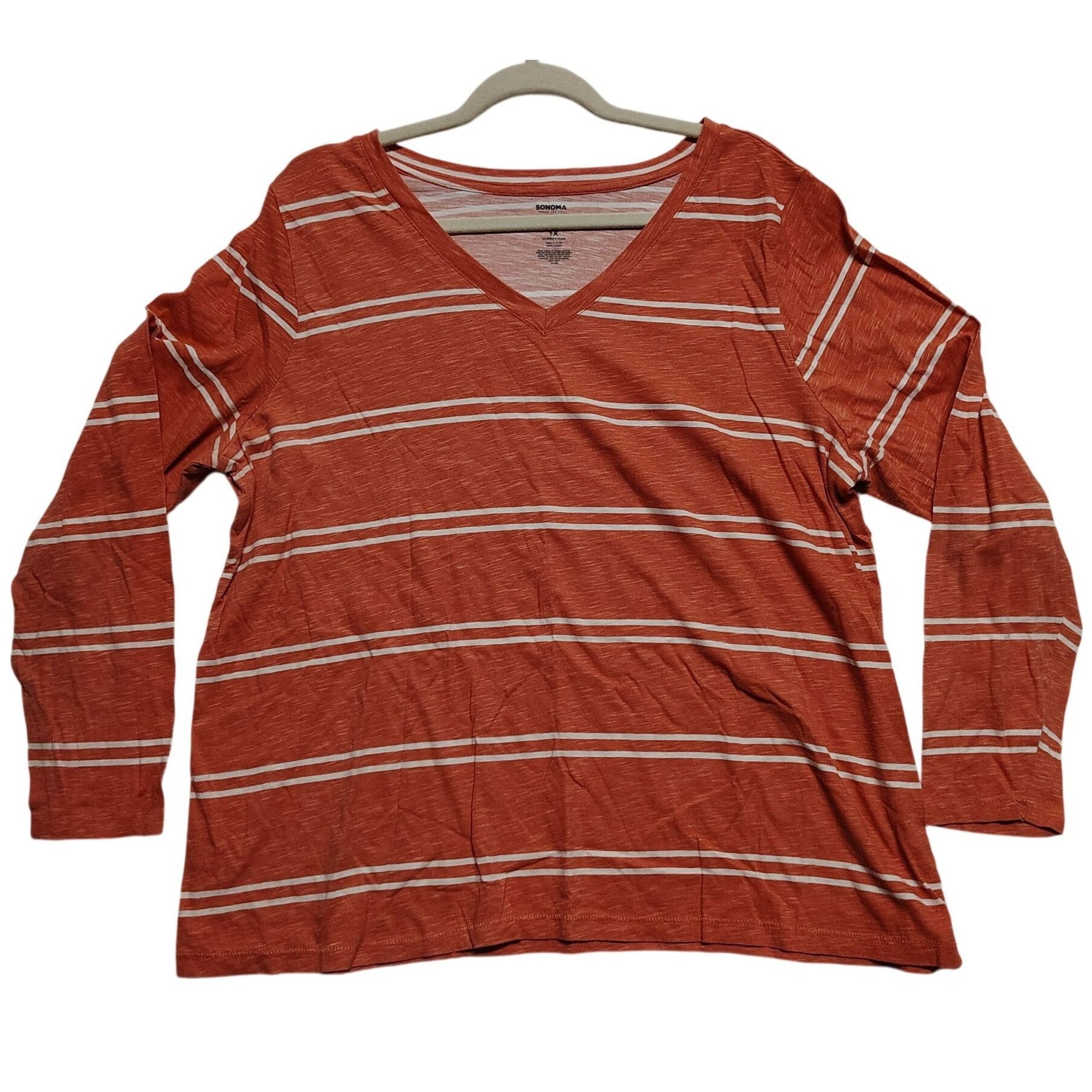 Sonoma Sonoma Womens Plus 1X Striped V-Neck Long Sleeve Top Size XL / US 12-14 / IT 48-50 - 1 Thumbnail