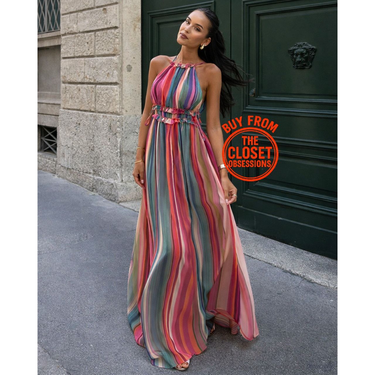 Mango MANGO Resort Stripe Halter Maxi Vacation Dress NWT Size S / US 4 / IT 40 - 8 Thumbnail