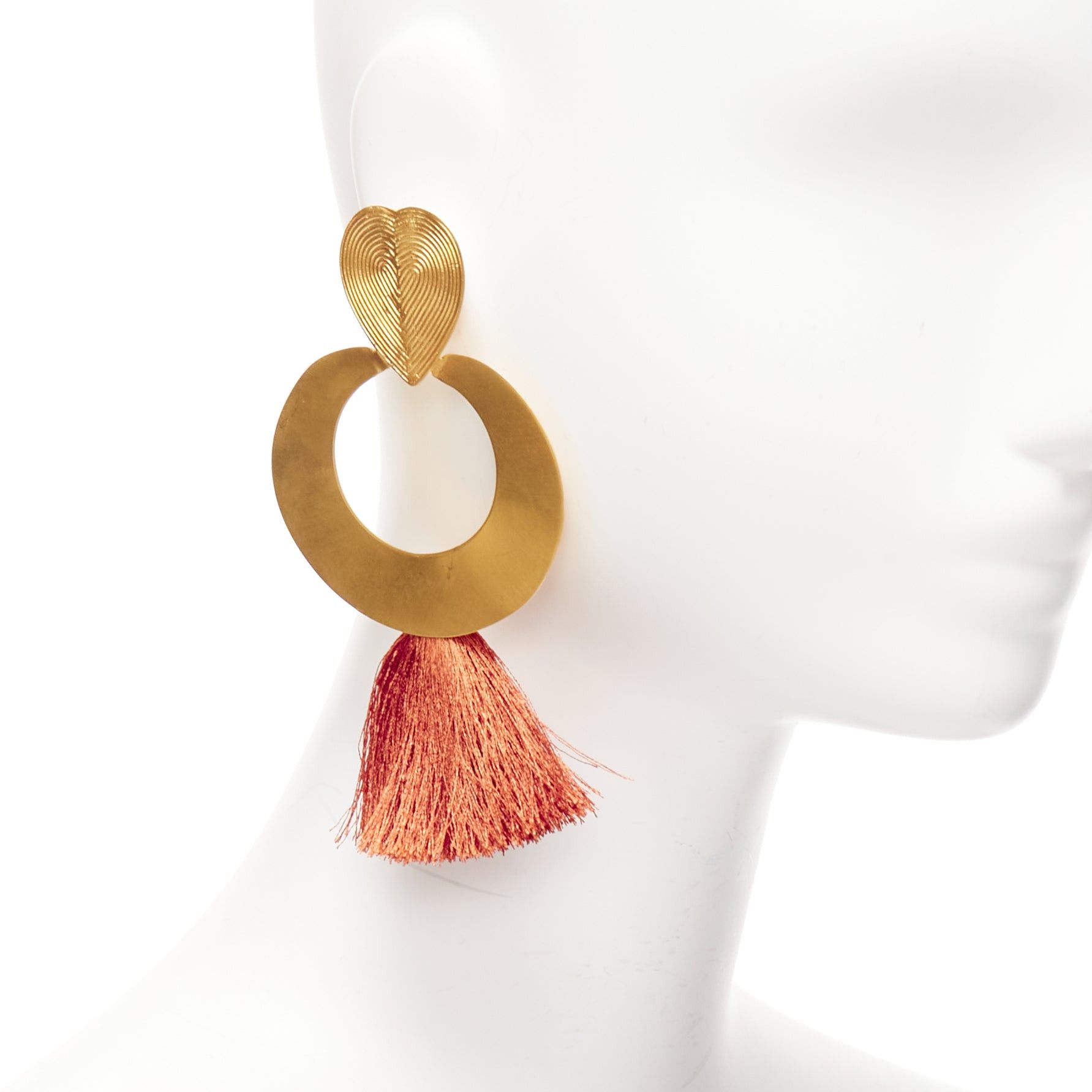 Other PMX CANO brown gold heart tribal tassel statement pin earrings Size ONE SIZE - 1 Thumbnail