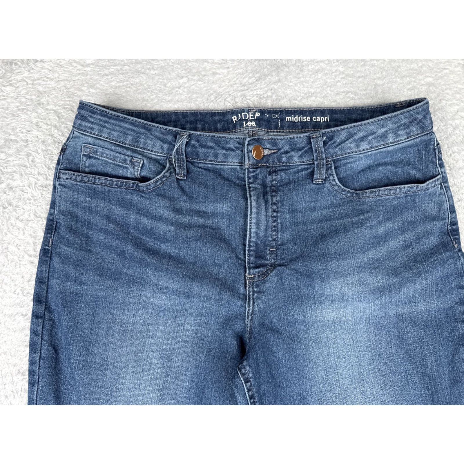 Lee Lee Capri Jeans Womens 12 Regular Blue Med Wash Mid Rise Stretch Denim 32x20 Size 34" / US 12 / IT 48 - 4 Thumbnail
