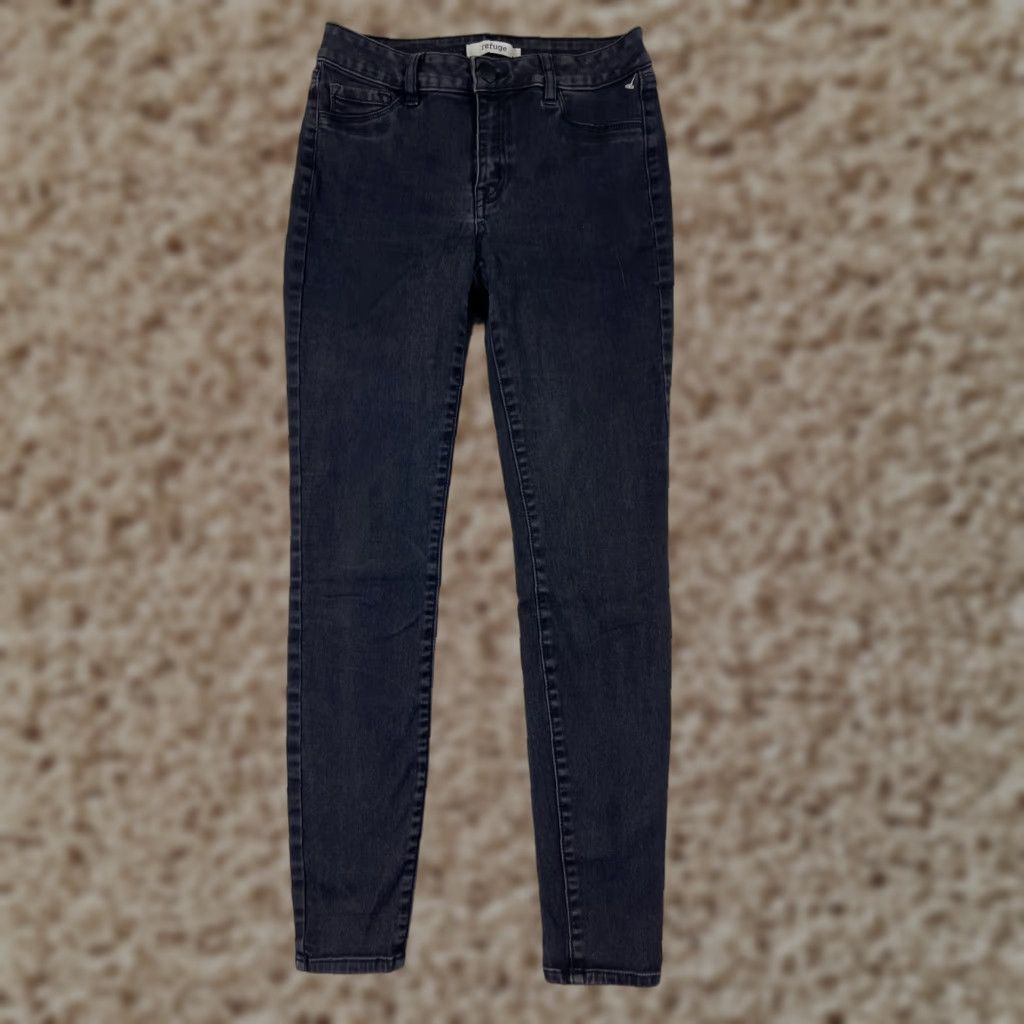 Vintage Refuge Jeans Womens 4 Black Denim Skinny Mid Rise 24x27 Cotton Blend 5-Pocket Design Regular Inseam 27 in Size 27" / US 4 / IT 40 - 1 Thumbnail