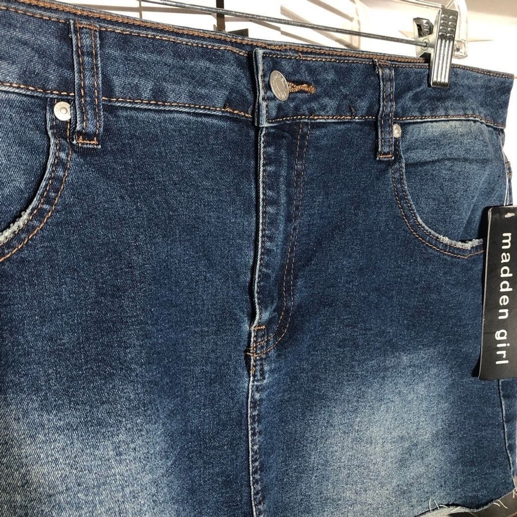 Madden NYC NWT Madden Girl Mini Skirt Raw Hemline Cotton Denim Blue L Size 34" / US 12 / IT 48 - 7 Thumbnail